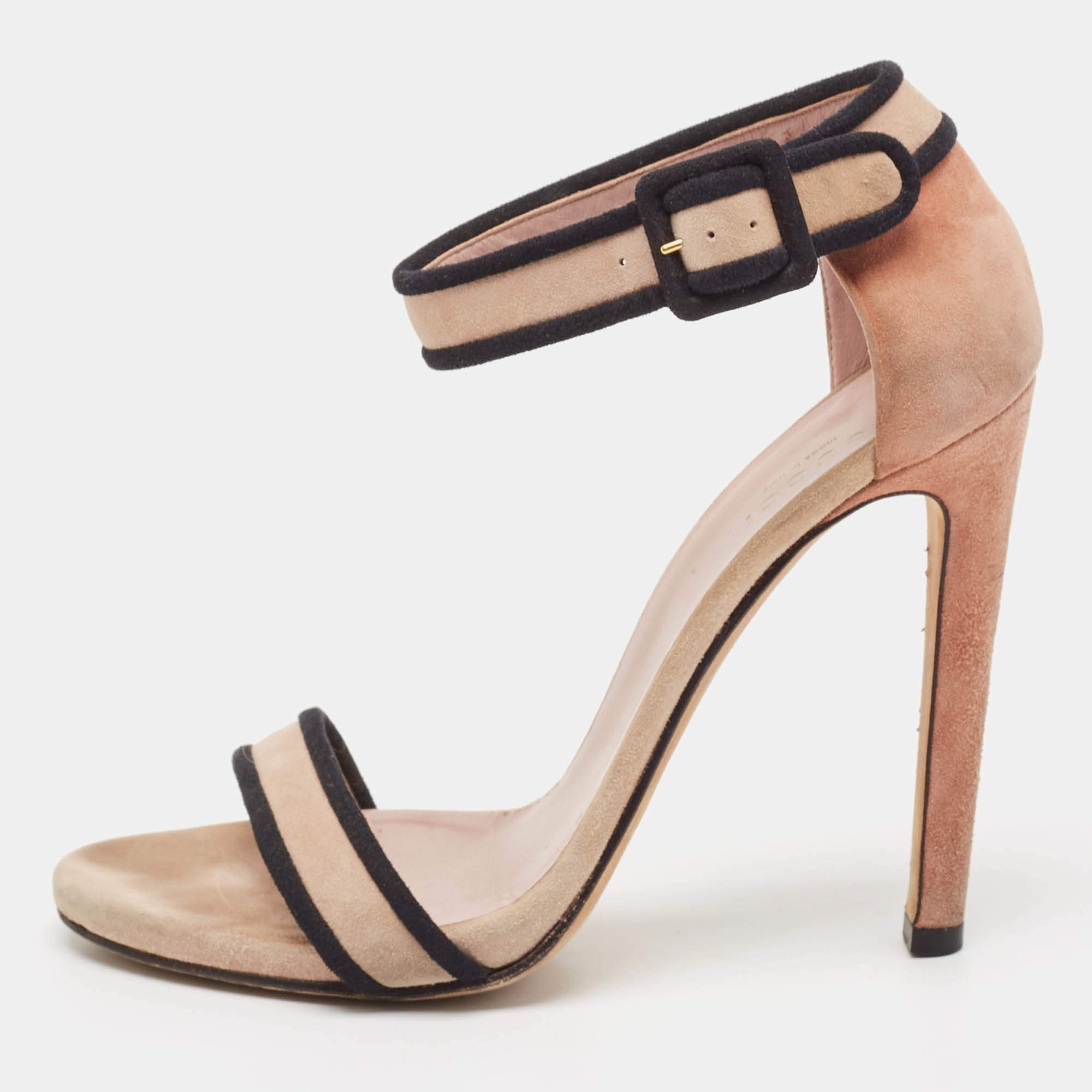 Gucci Beige/Black Suede Ankle Strap Sandals Size 38