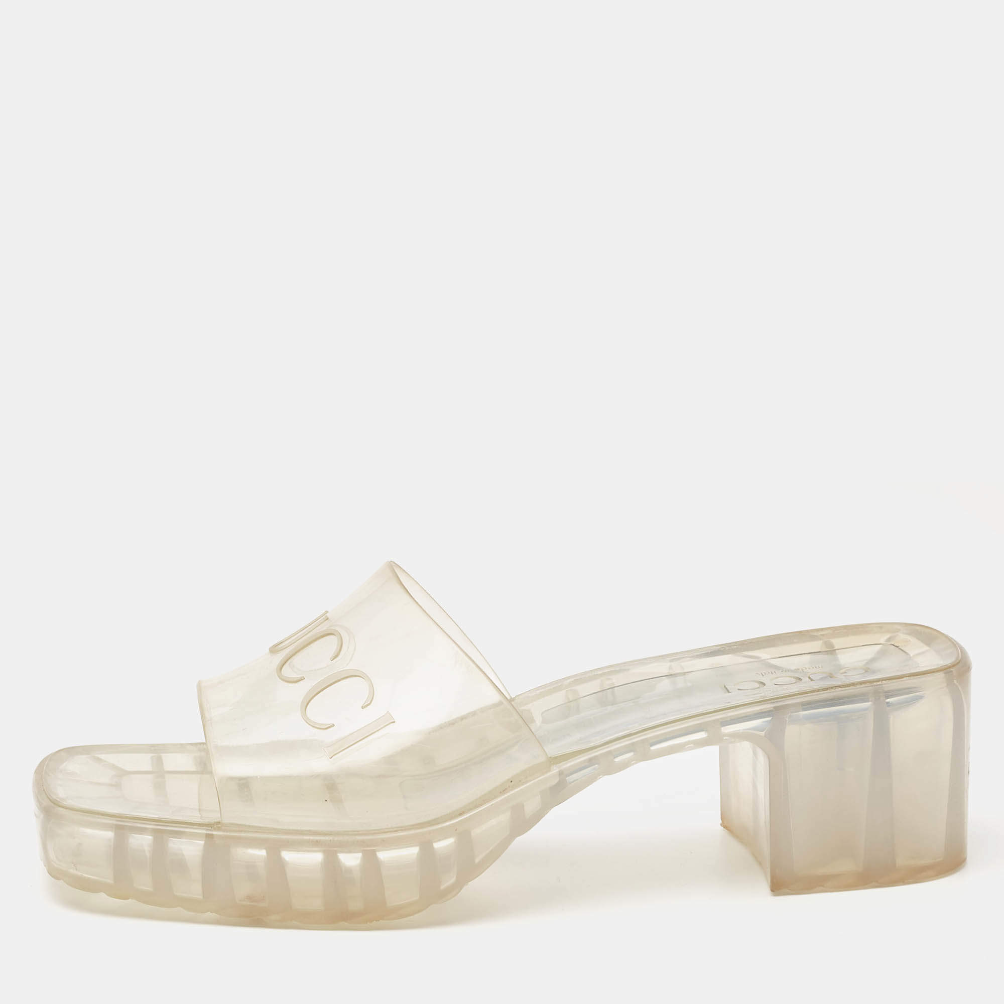 Gucci Transparent PVC Logo Mules Size 40