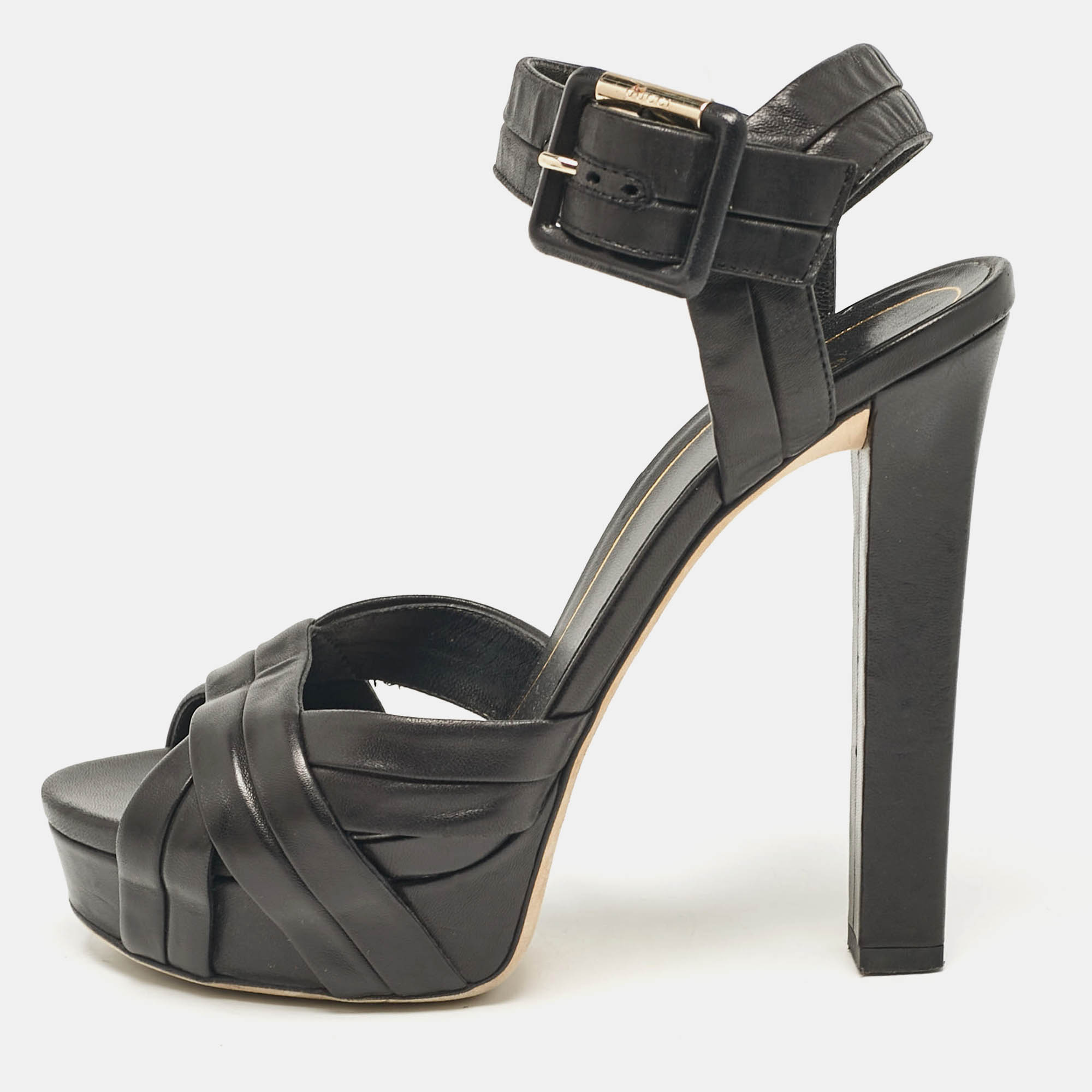 Gucci Black Leather Ankle Strap Sandals Size 38