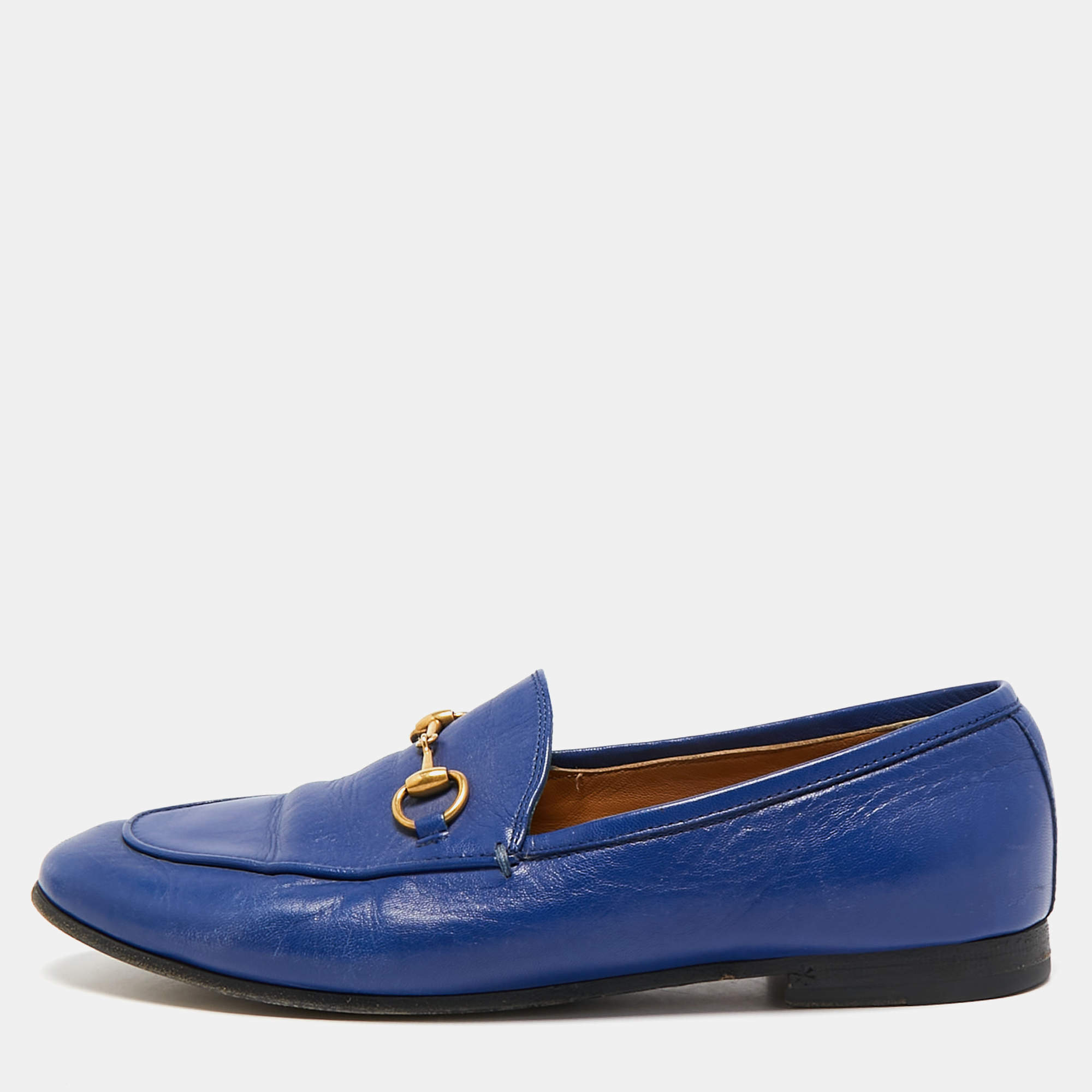 Gucci Blue Leather Jordaan Loafers Size 37.5