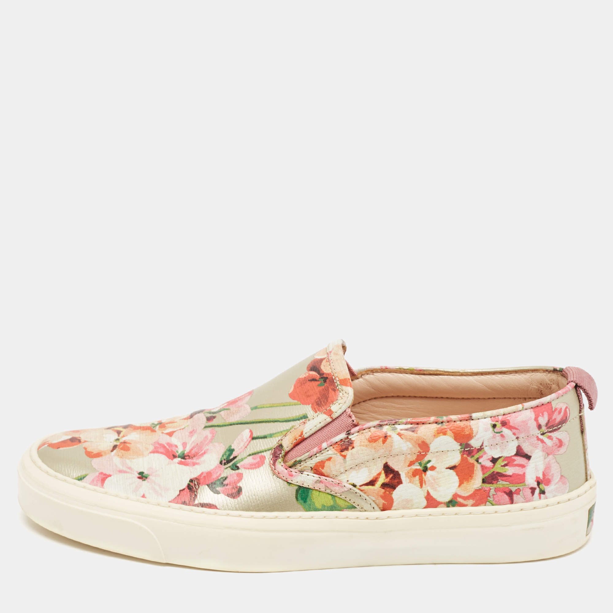 Gucci Multicolor Blooms Print Leather Slip On Sneakers Size 36