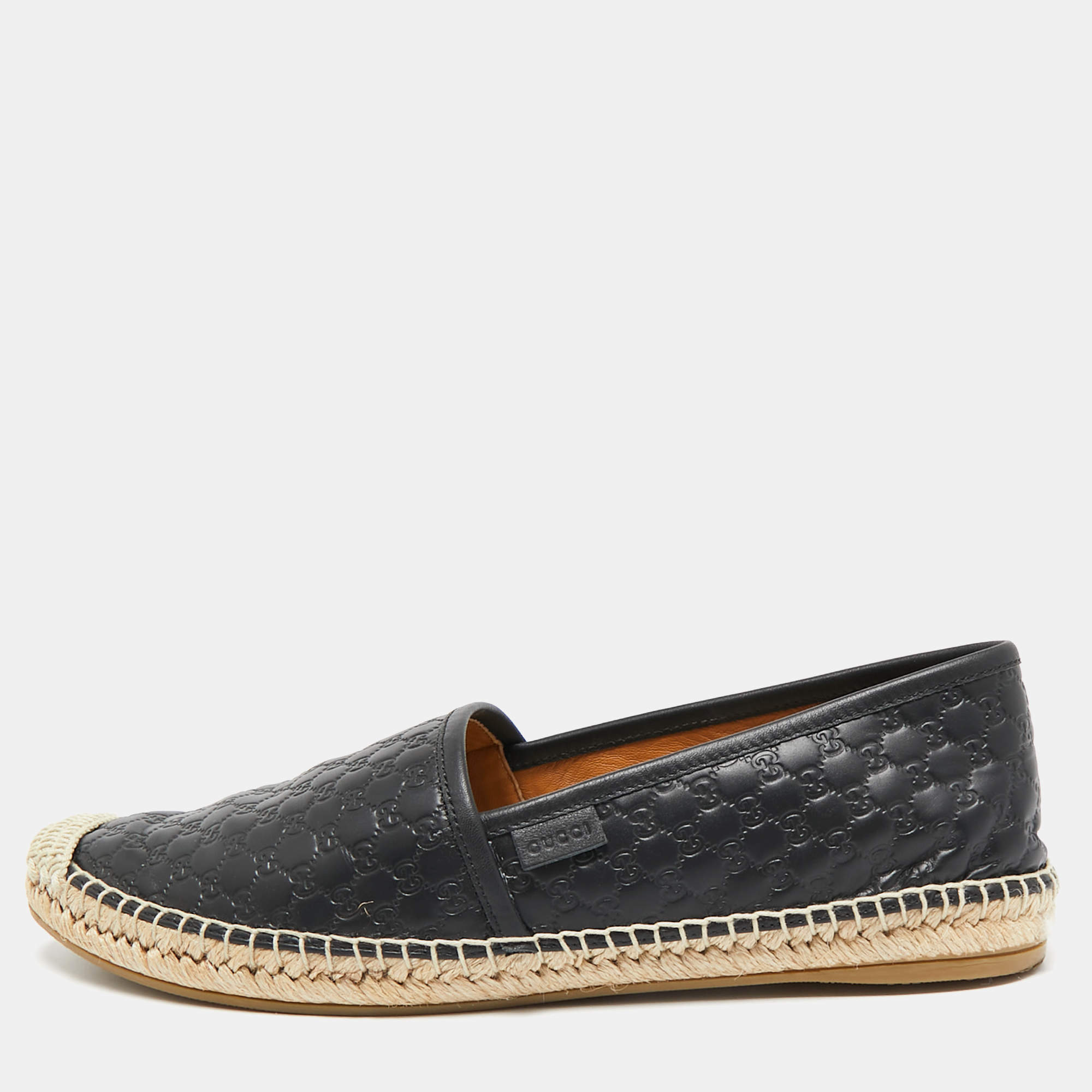 Pre Owned Gucci Black Microguccissima Leather Espadrille Flats Size 39