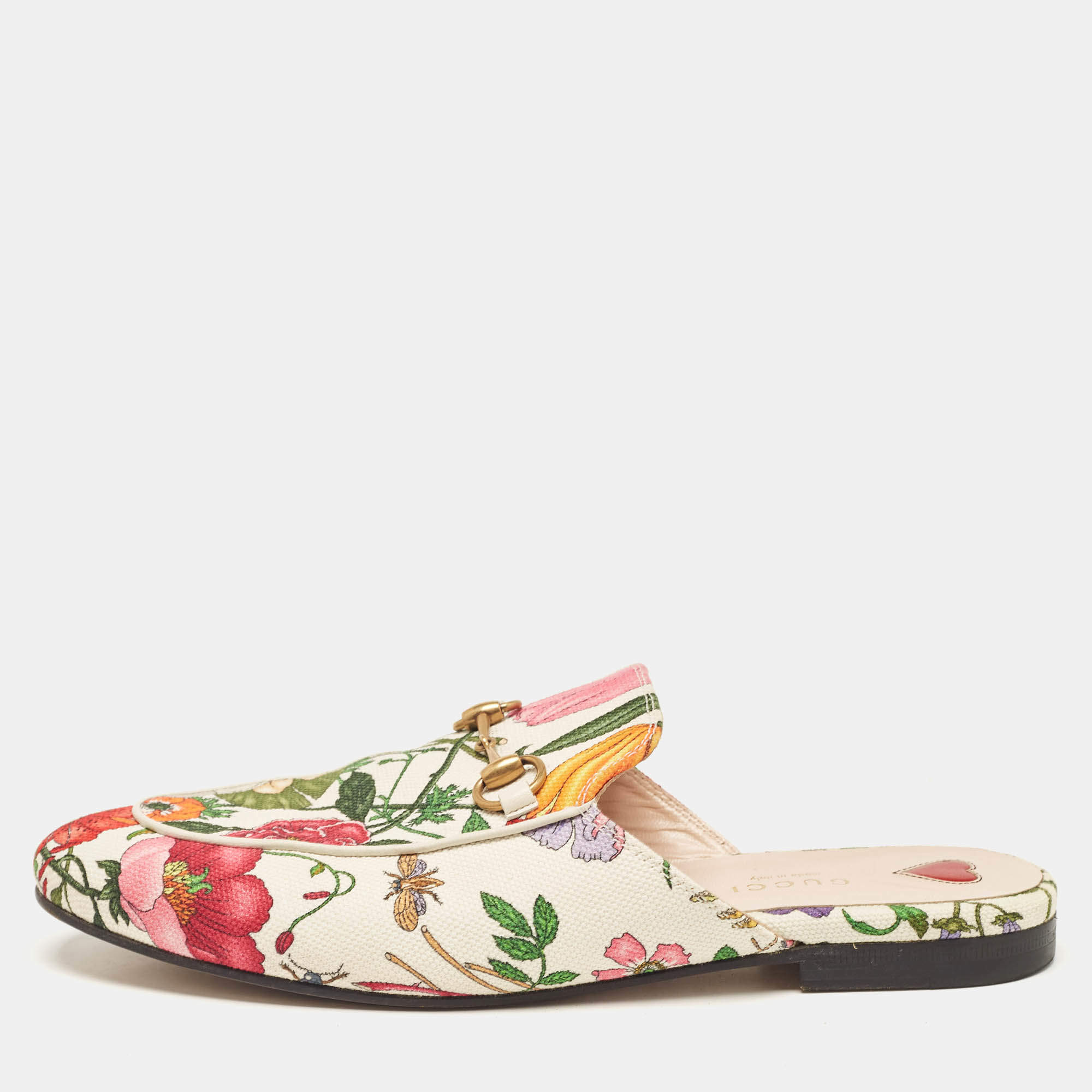 Gucci Multicolor Floral Canvas Princetown Horsebit Flat Mules Size 38.5