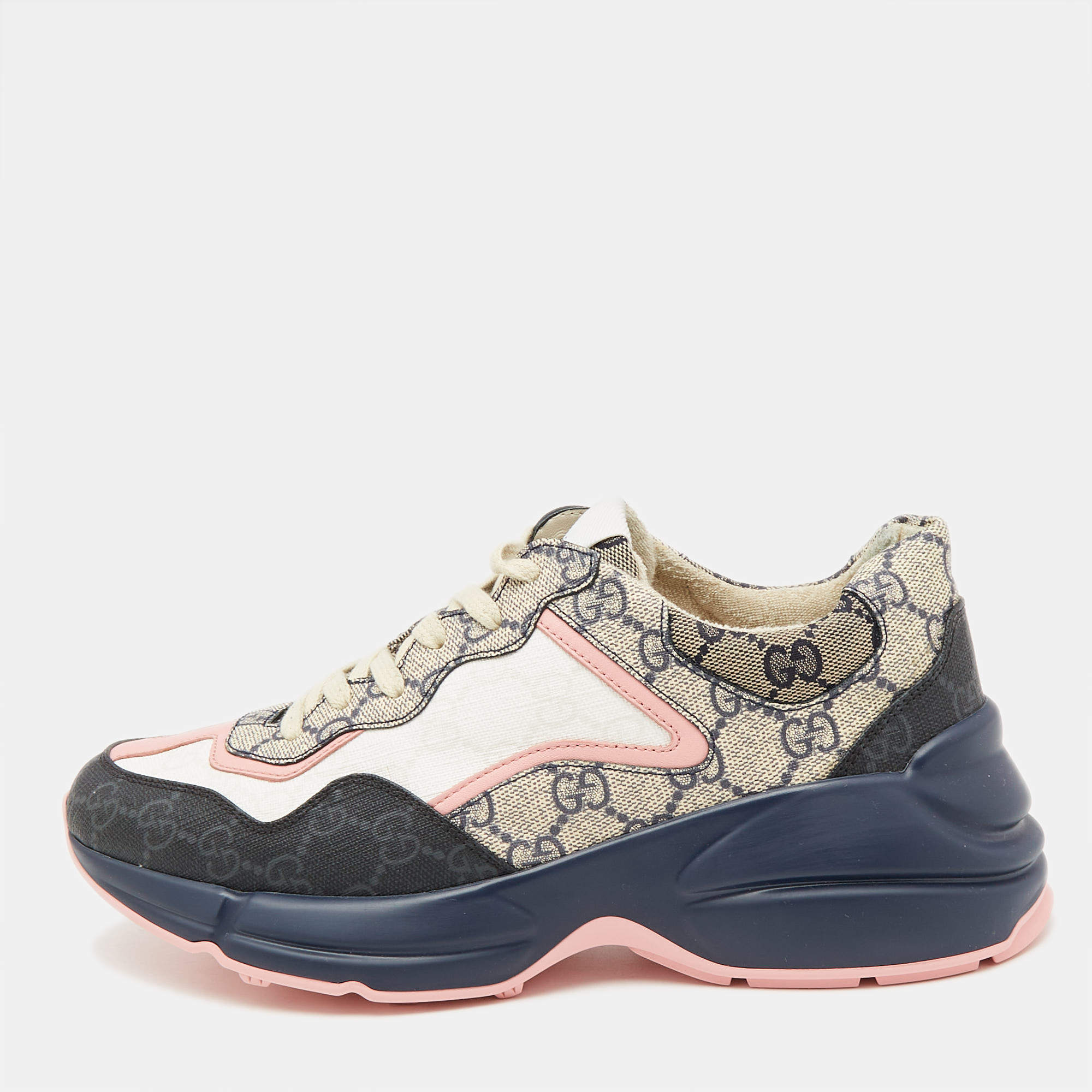 Gucci Multicolor GG Supreme Canvas Rhyton Sneakers Size 38