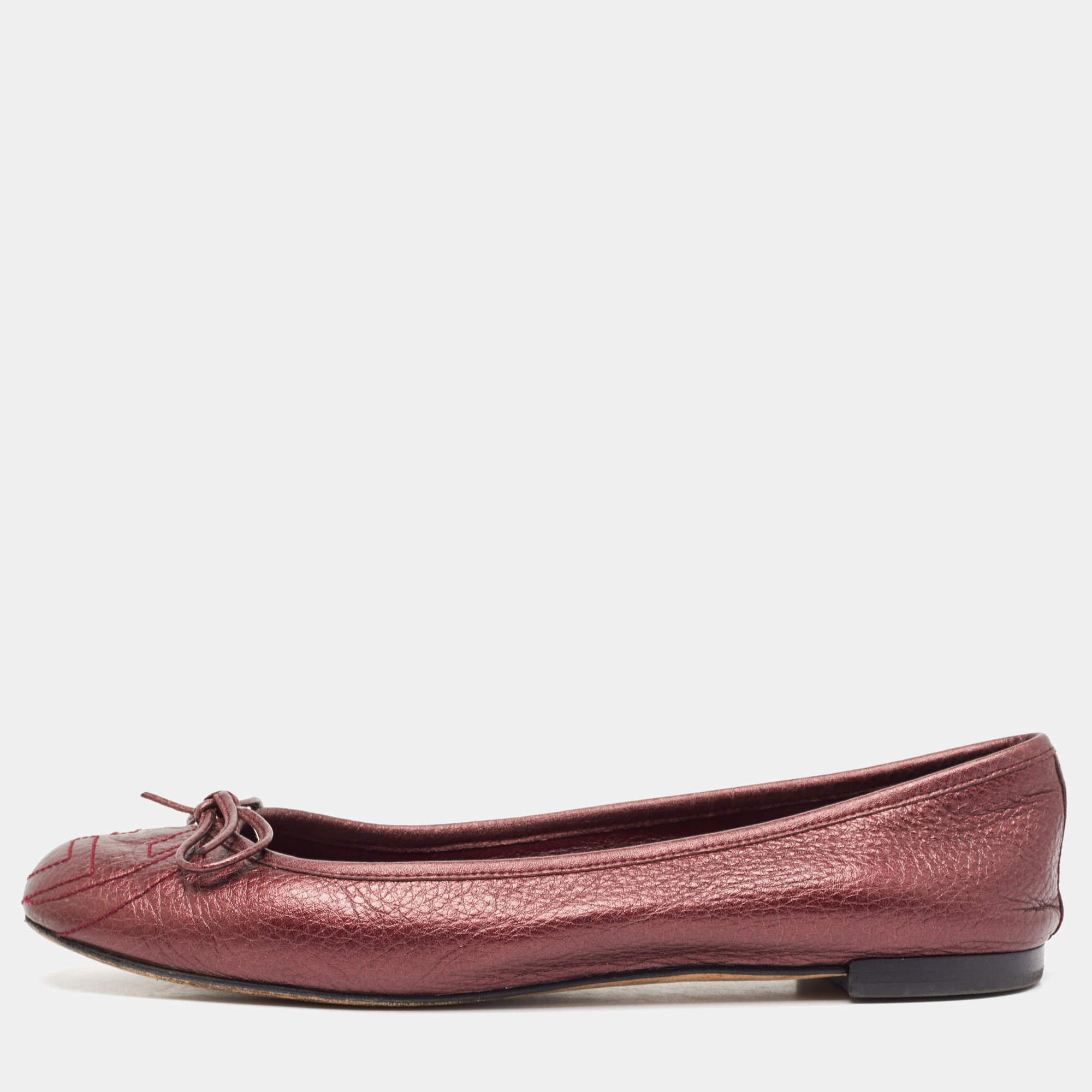 Pre Owned Gucci Burgundy GG Leather Ballet Flats Size 38