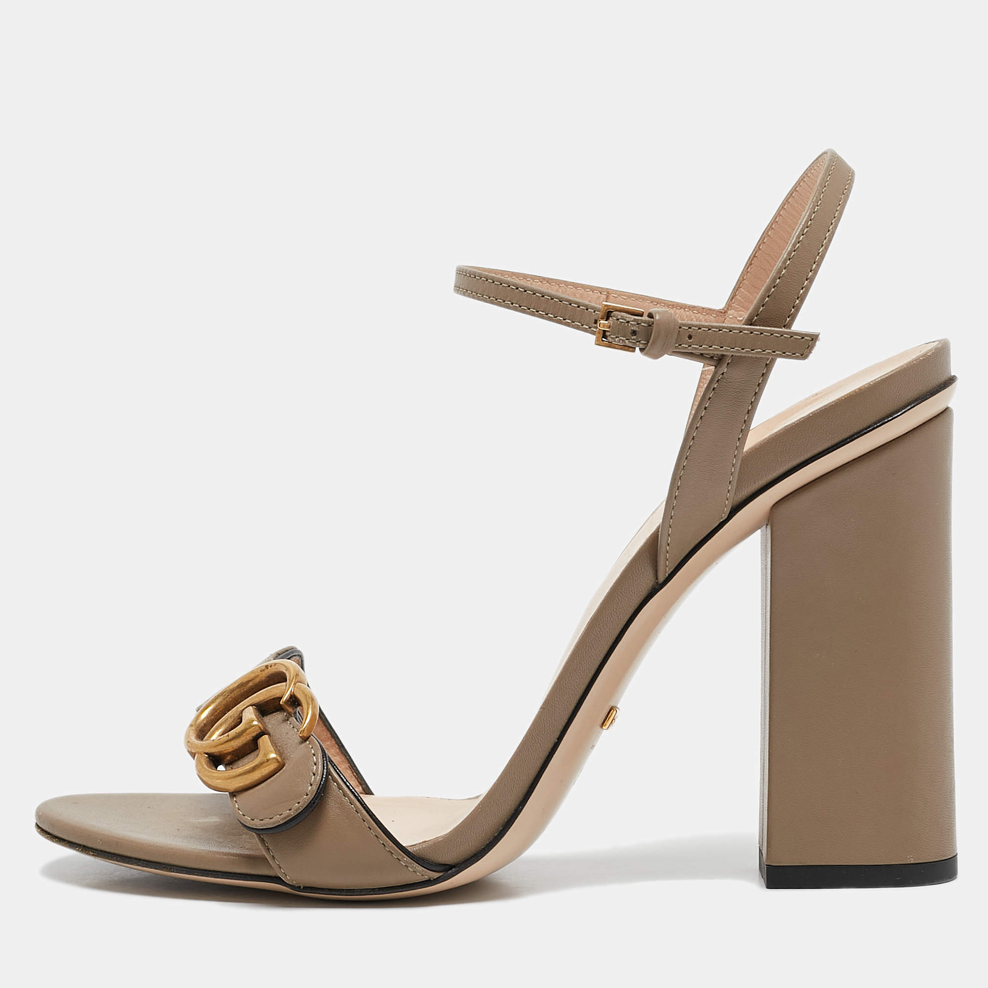 Gucci Grey Leather Horsebit Ankle Strap Sandals Size 39