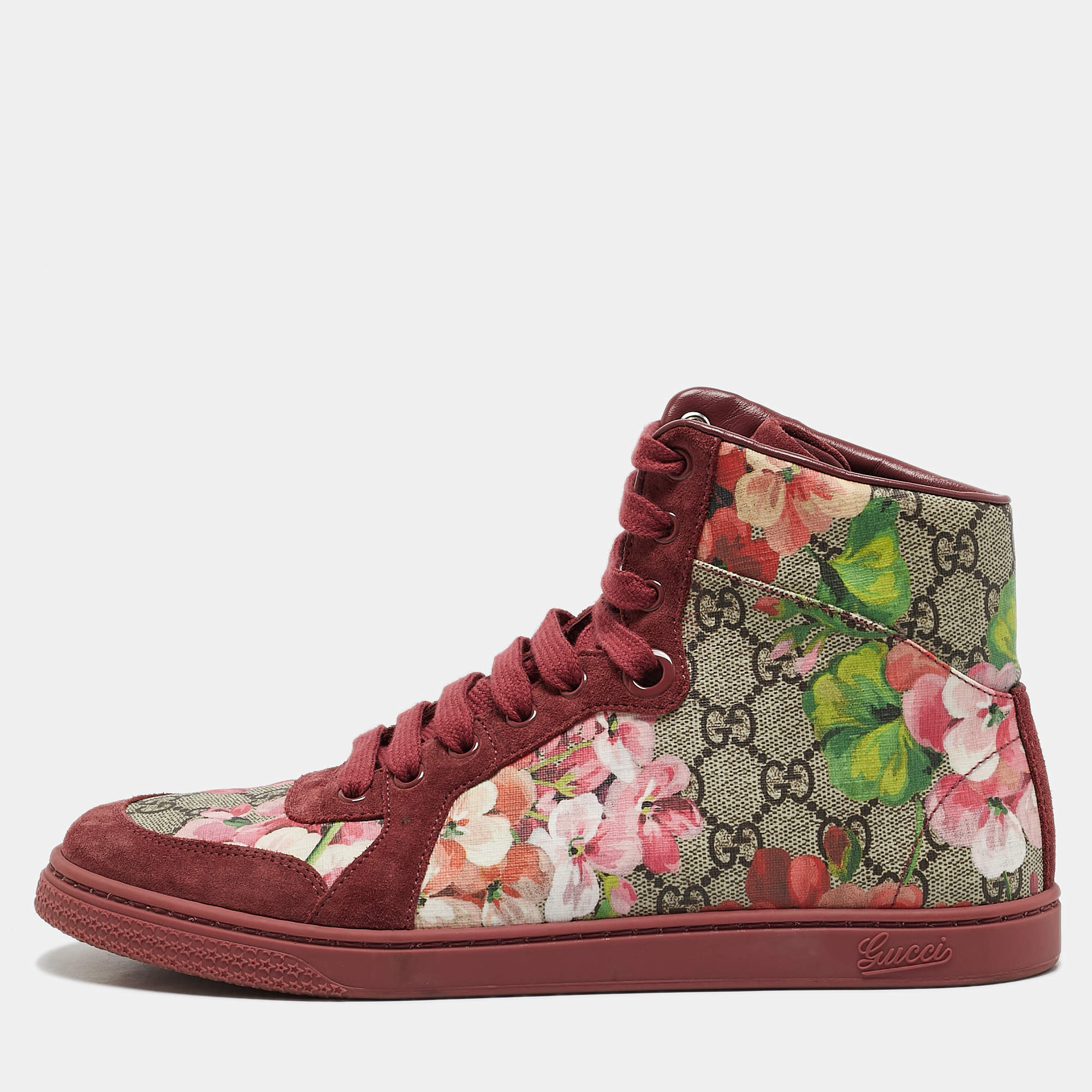 مملوكة مسبقًا Gucci Multicolor GG Floral Canvas And Suede Leather High Top Sneakers Size 40