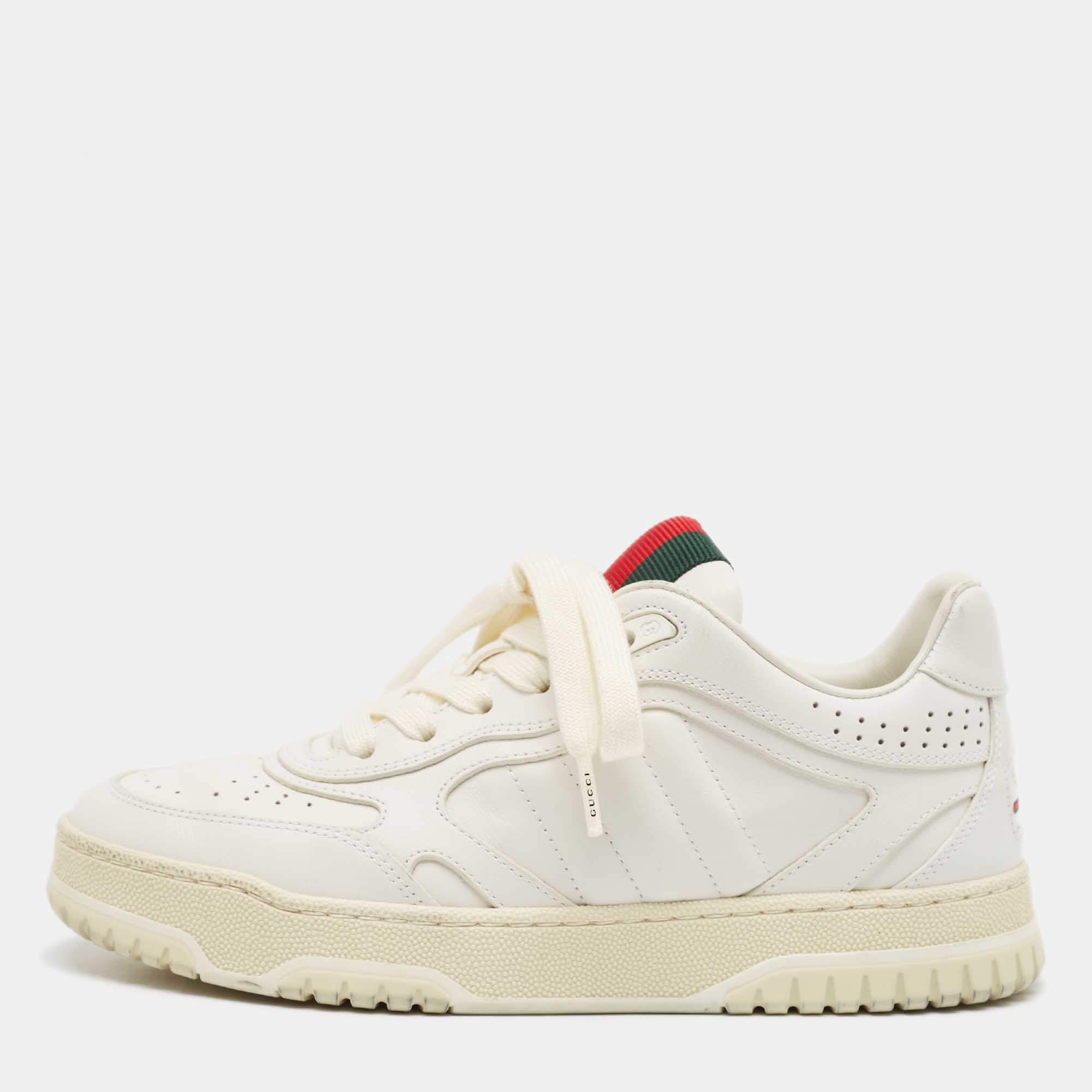Gucci White Leather Re-Web Sneakers Size 36.5
