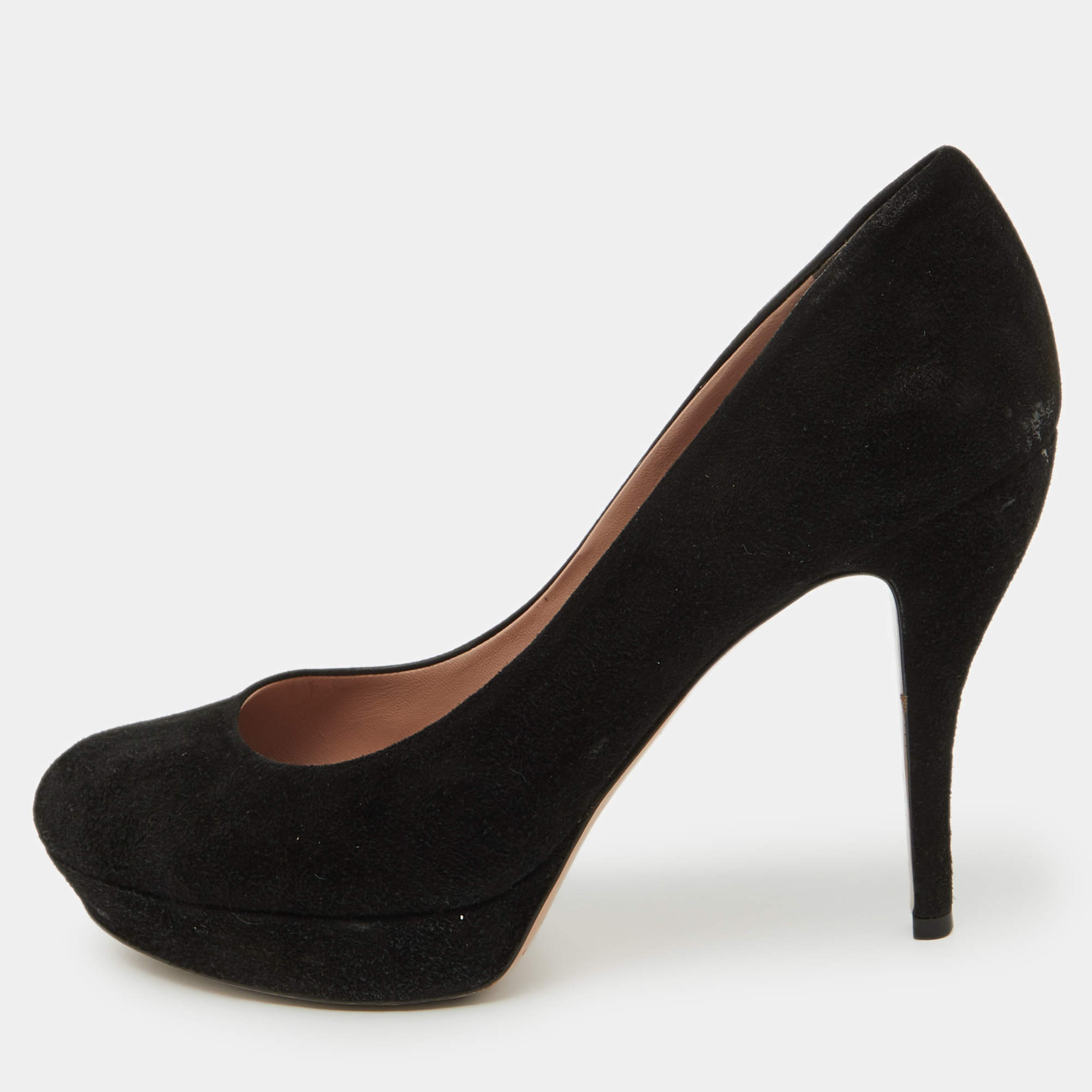 Gucci Black Suede Round Toe Platform Pumps Size 39