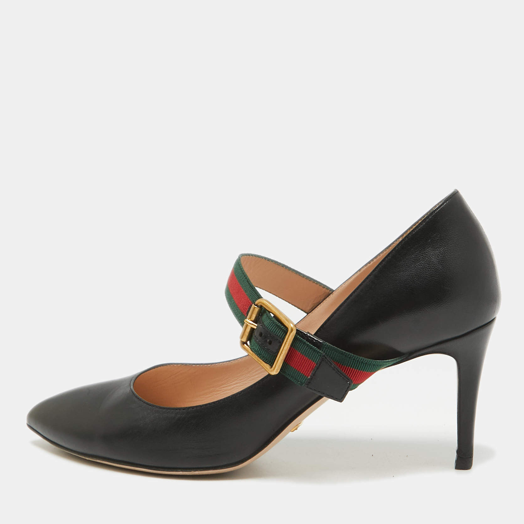 Pre Owned Gucci Black Leather Sylvie Mary Jane Pumps Size 38.5