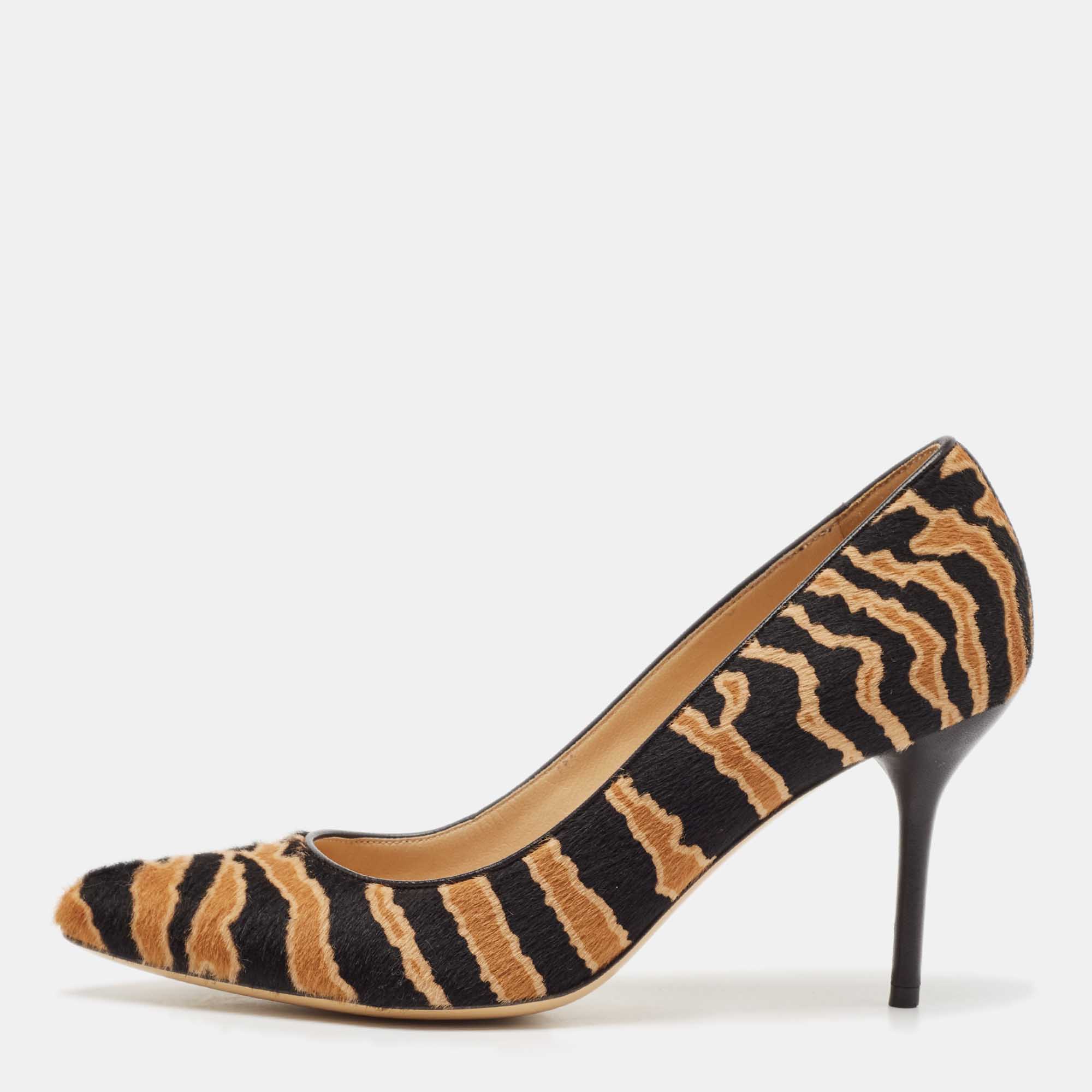 Gucci Beige Black/Black Calf Hair Pointed Toe Pumps Size 36.5