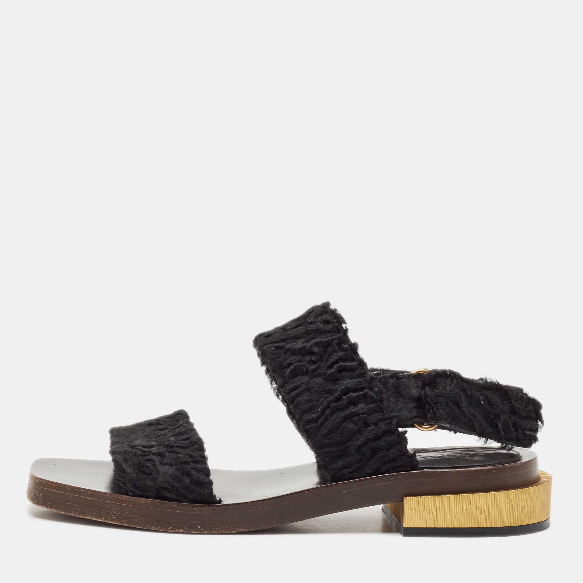 Pre Owned Gucci Black Velvet Slingback Sandals Size 37