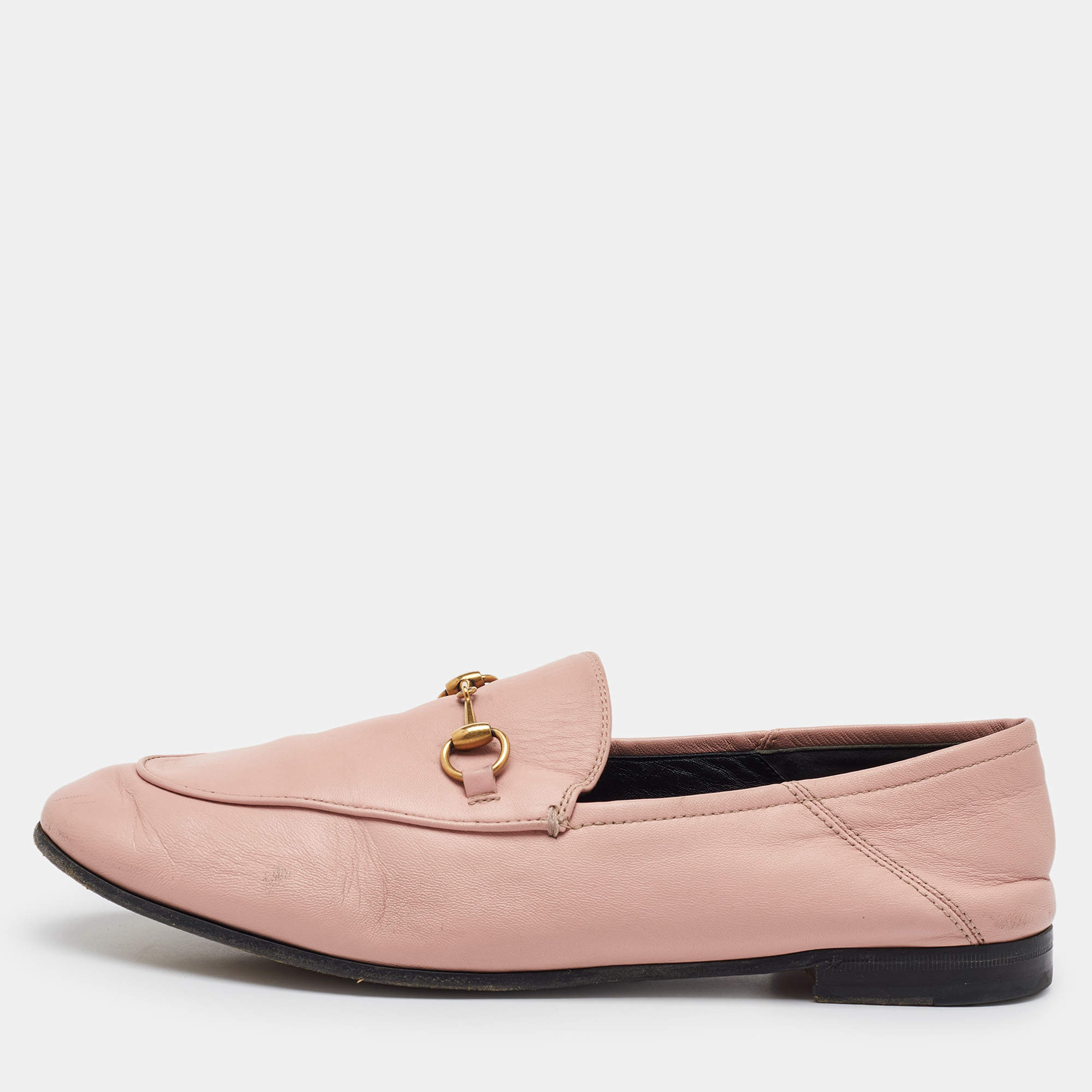 Gucci Light Pink Leather Jordaan Horsebit Loafers Size 41.5