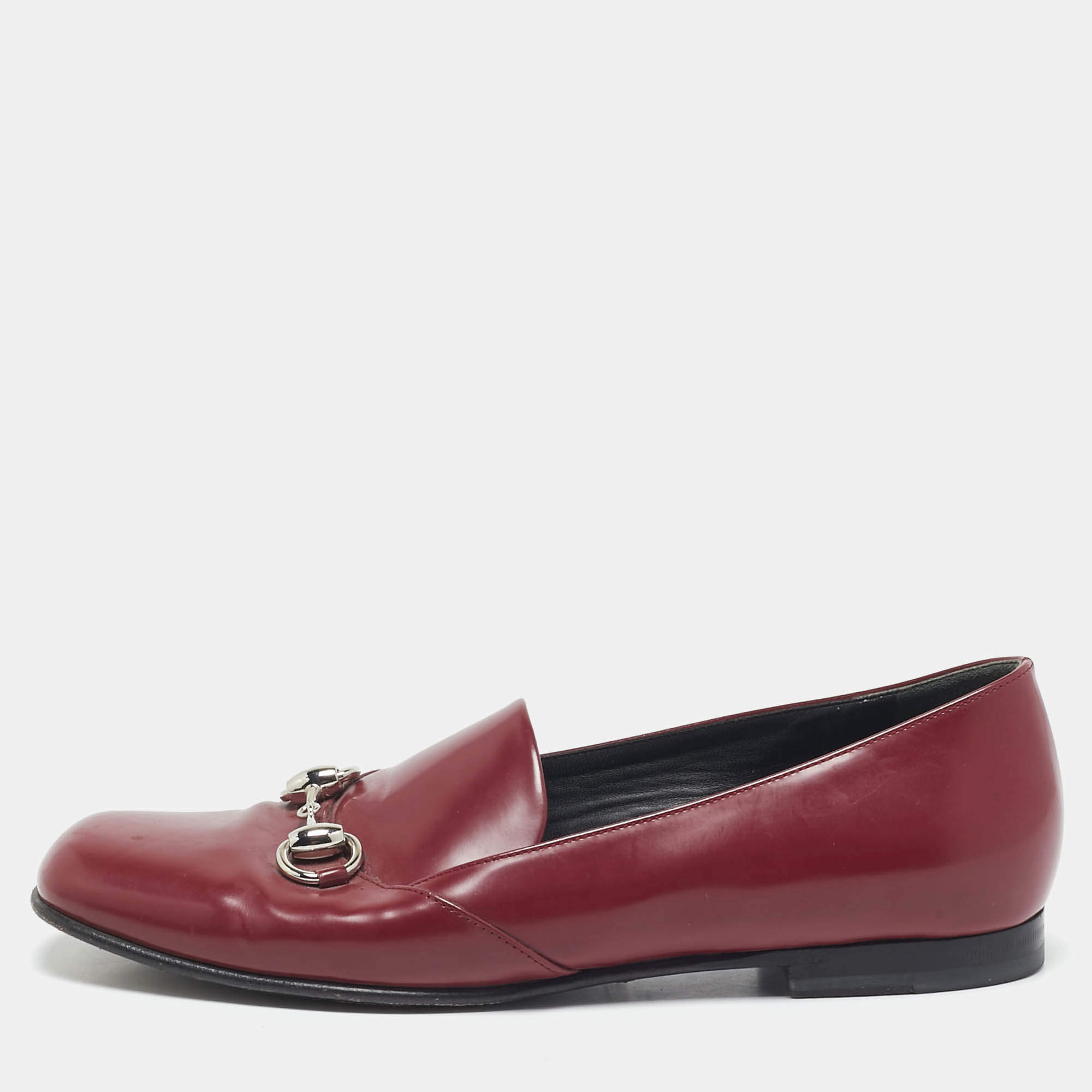 Pre Owned Gucci Red Patent Leather Horsebit Slip On Loafers Size 36
