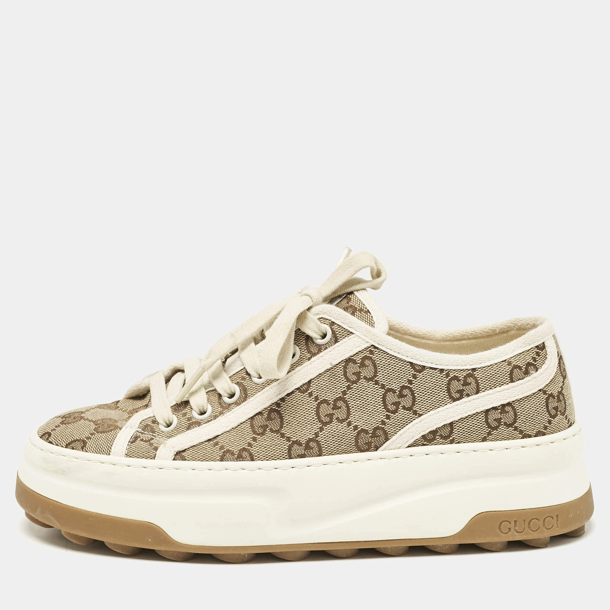 مملوكة مسبقًا Gucci Beige GG Canvas Tennis 1977 Treck Sneakers Size 38
