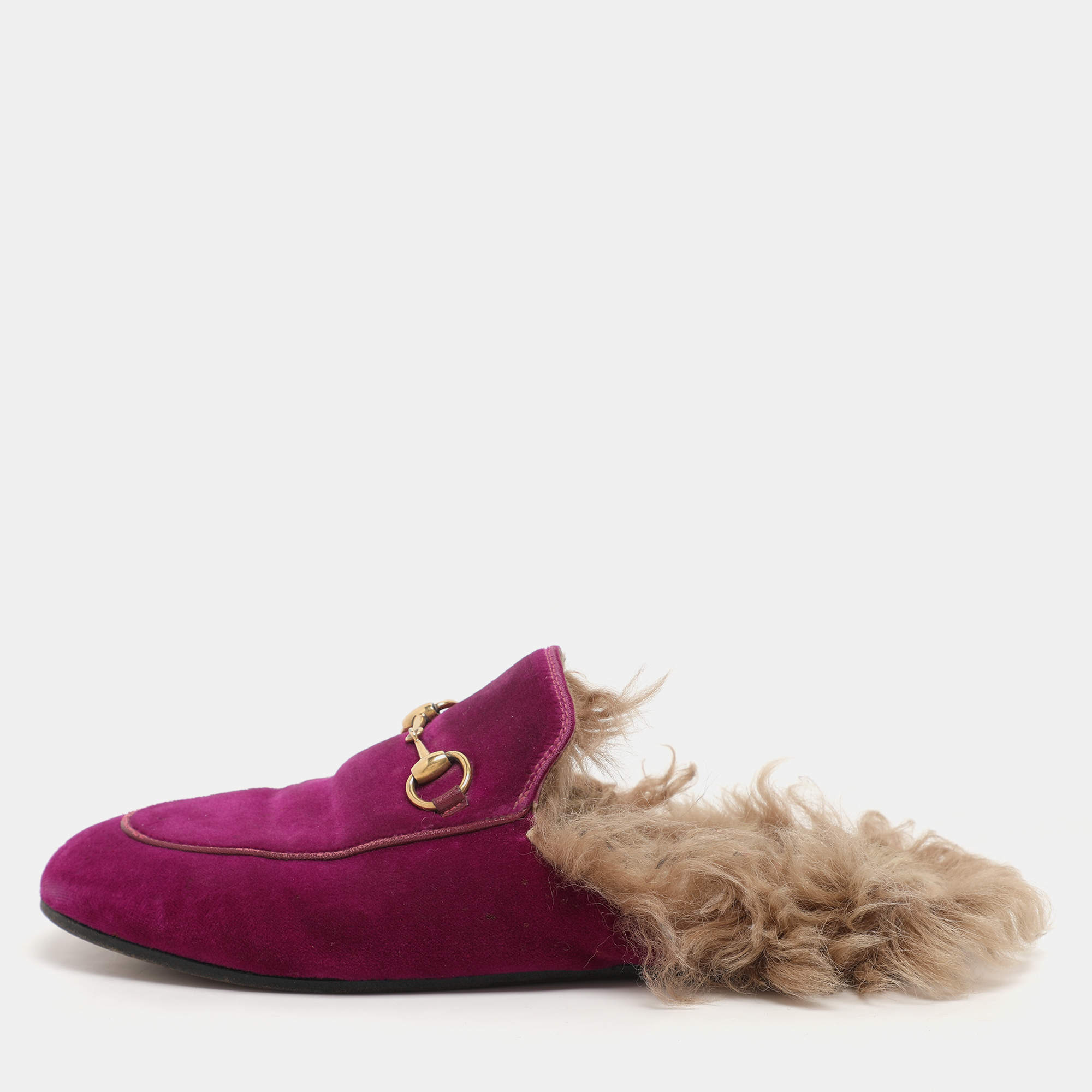 Gucci Purple Velvet Princetown Horsebit Mules Size 37