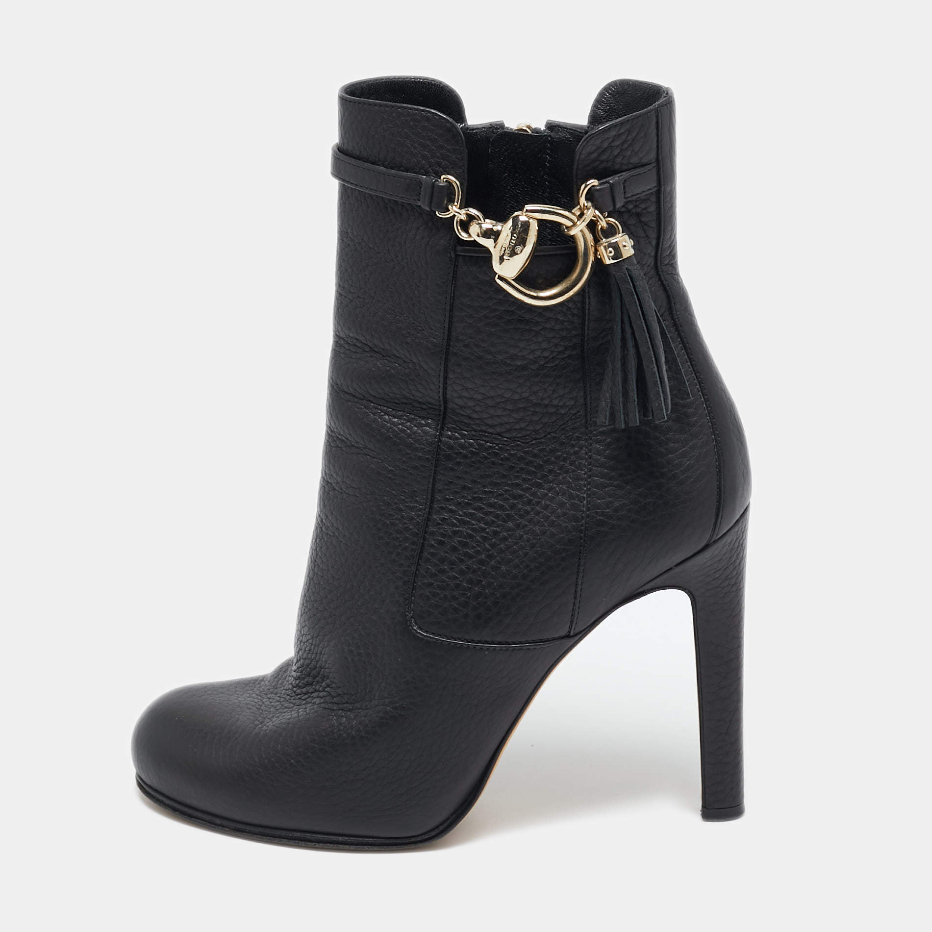Gucci Black Leather Platform Ankle Boots Size 38