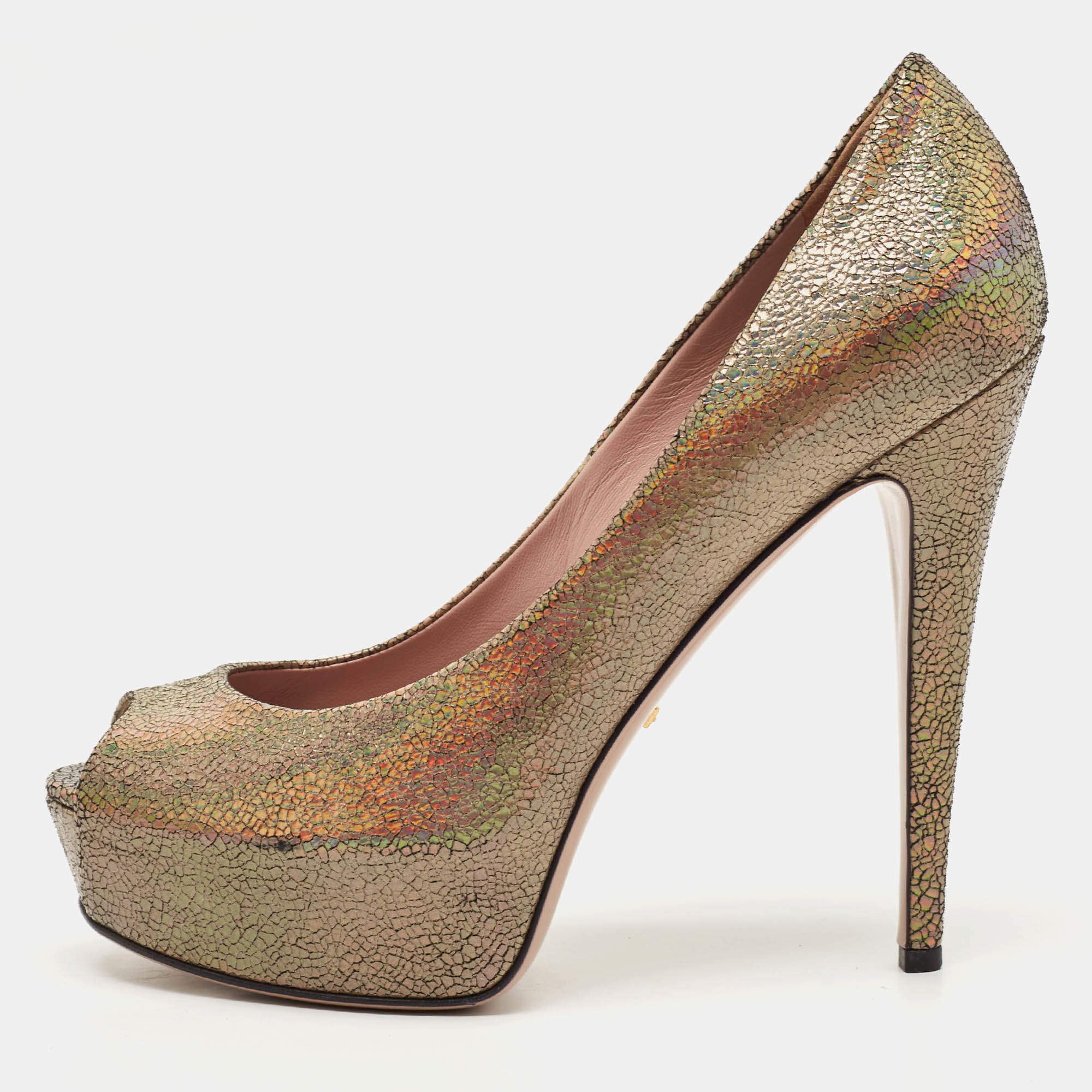 Gucci Multicolor Leather Platform Peep Toe Pumps Size 40