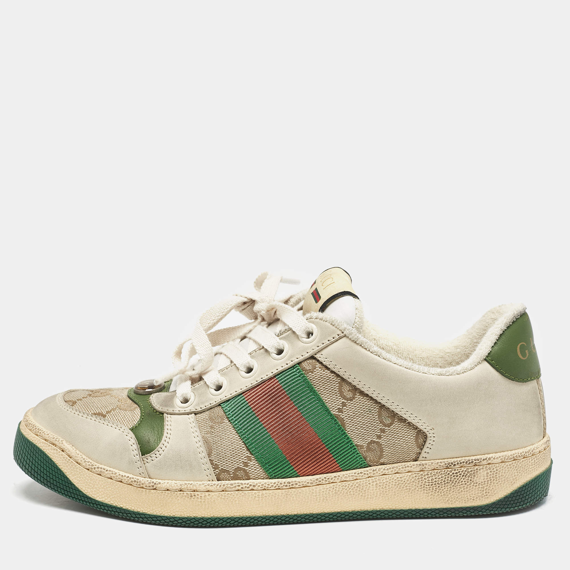 Gucci Beige Nubuck and GG Canvas CC Screener Sneakers Size 36.5