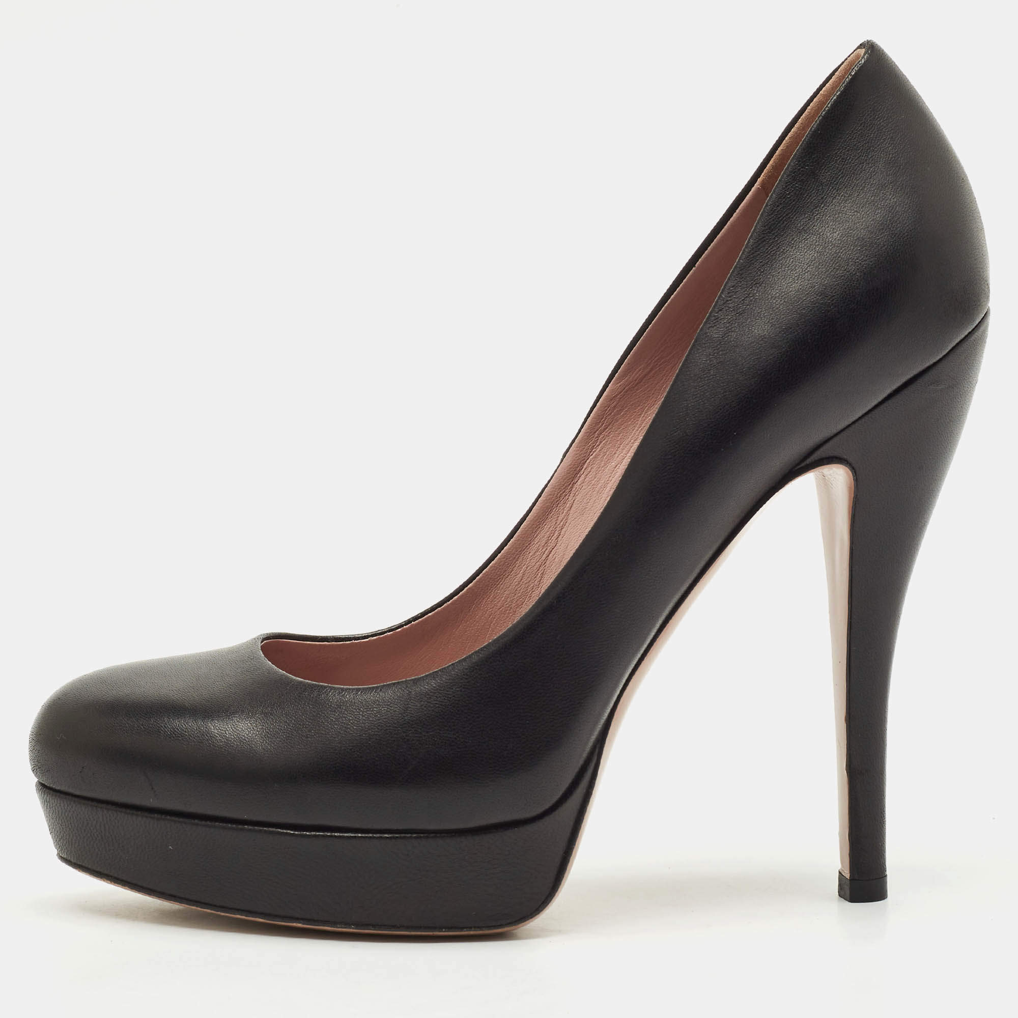 Gucci Black Leather Round Toe Platform Pumps Size 38