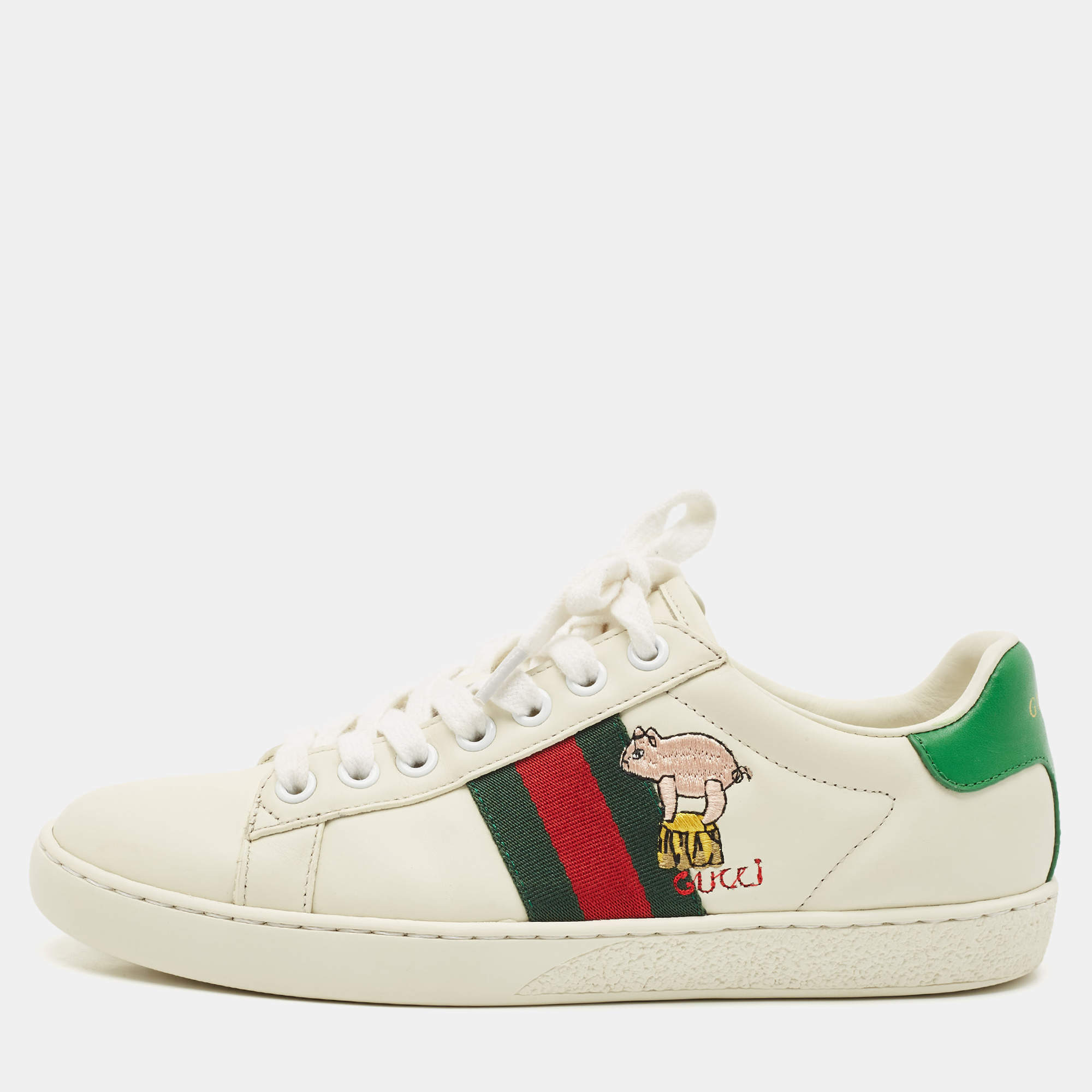 Gucci White Leather Ace Web Low Top Sneakers Size 37