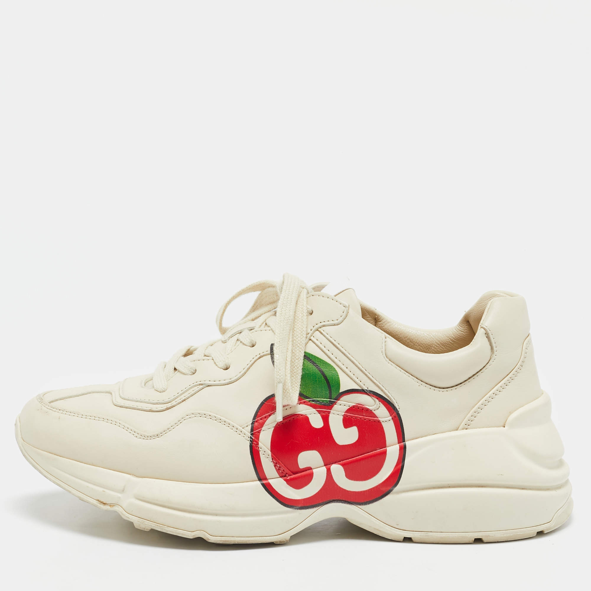 Gucci Cream Leather Logo Rhyton Sneakers Size 40