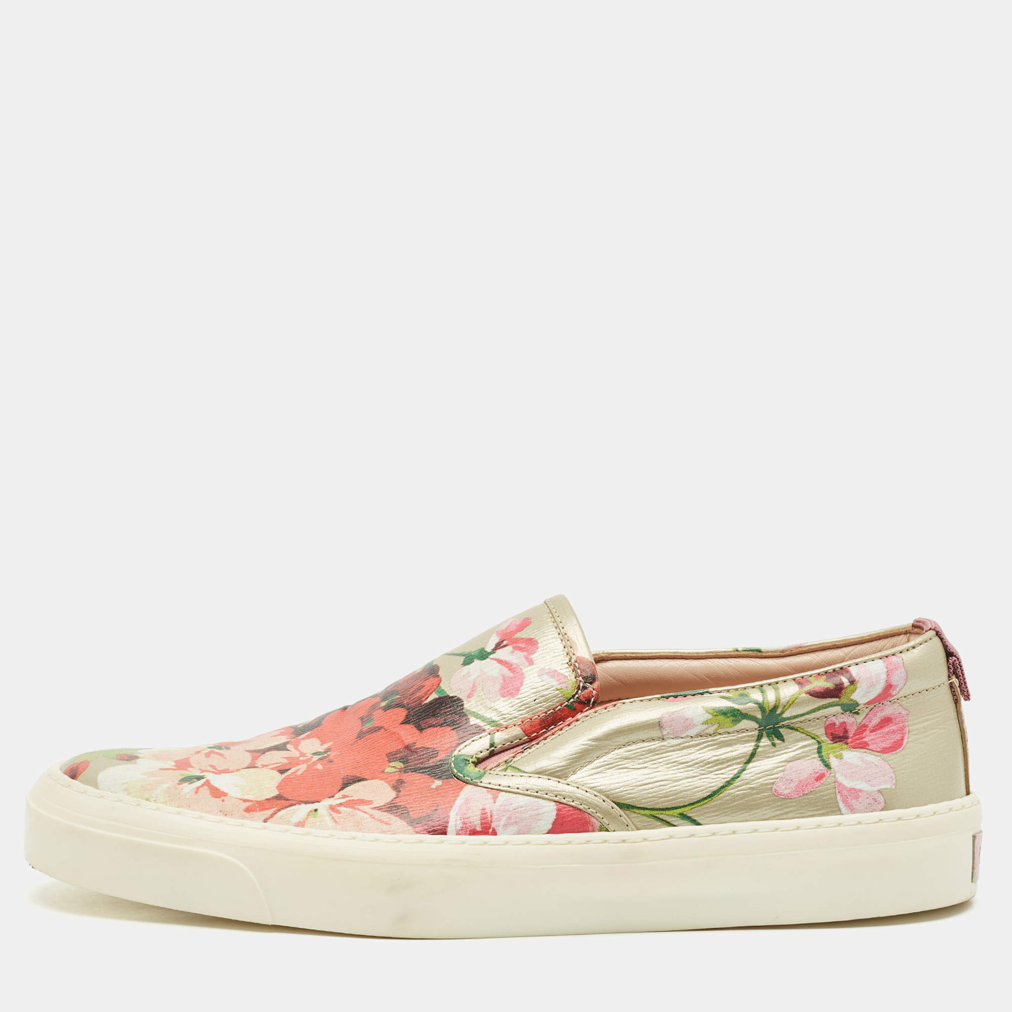 Gucci Pink Leather Blooms Slip On Sneakers Size 38