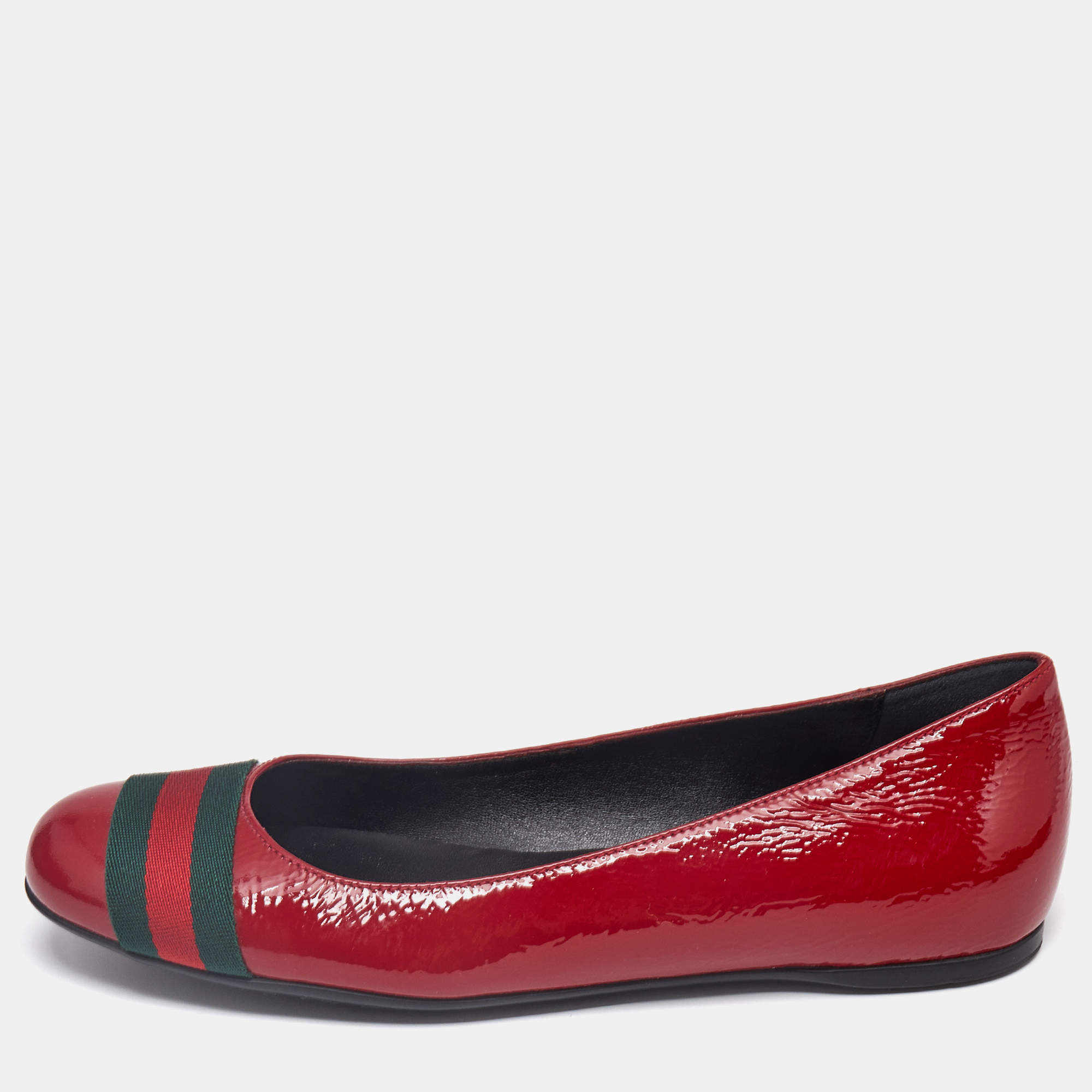 Gucci Dark Red Patent Leather Web Ballet Flats Size 37