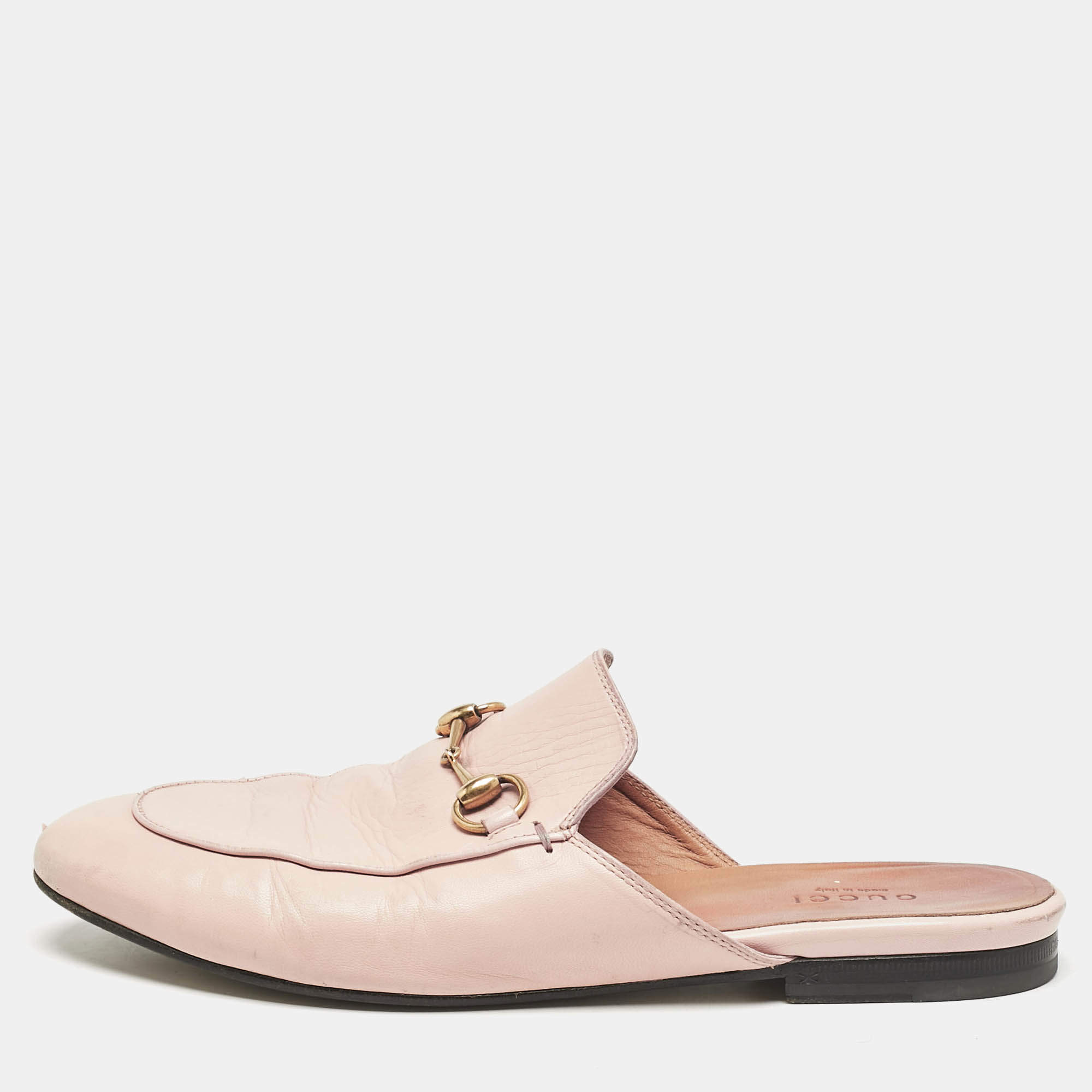 Gucci Pink Leather Princetown Mules Size 38