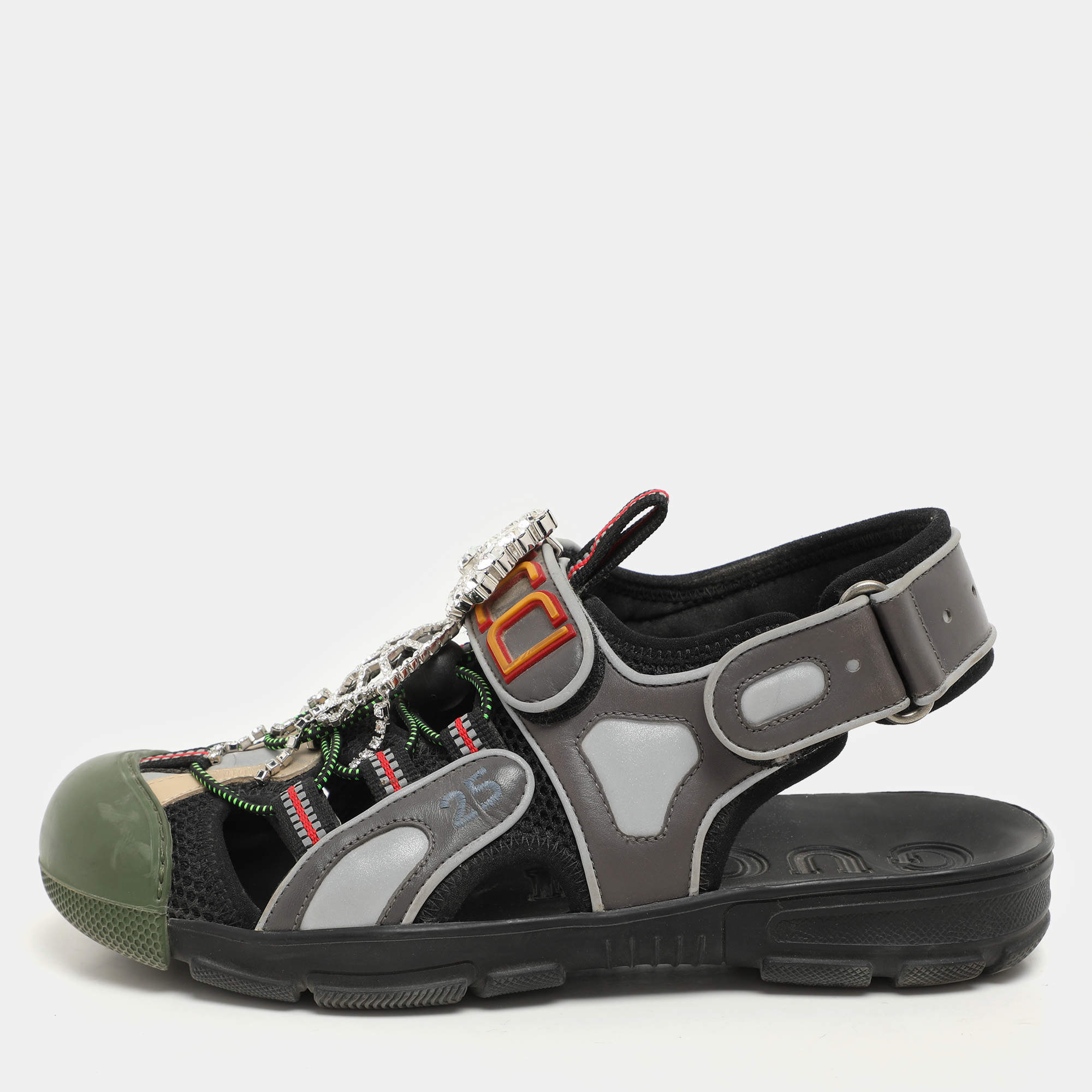 Gucci Multicolor Fabric And Leather Crystal Tinsel Sports Sandals Size 37