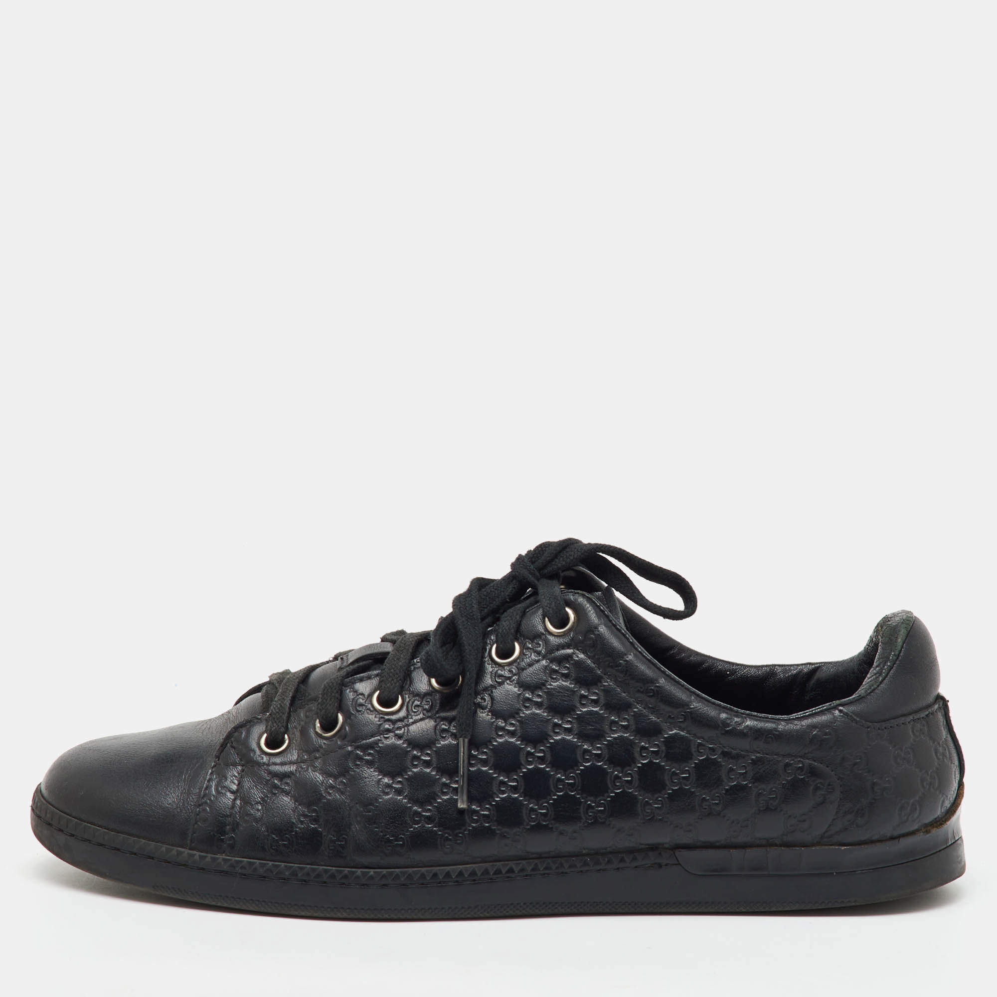 Gucci Black Microguccissima Leather Low Top Sneakers Size 38.5