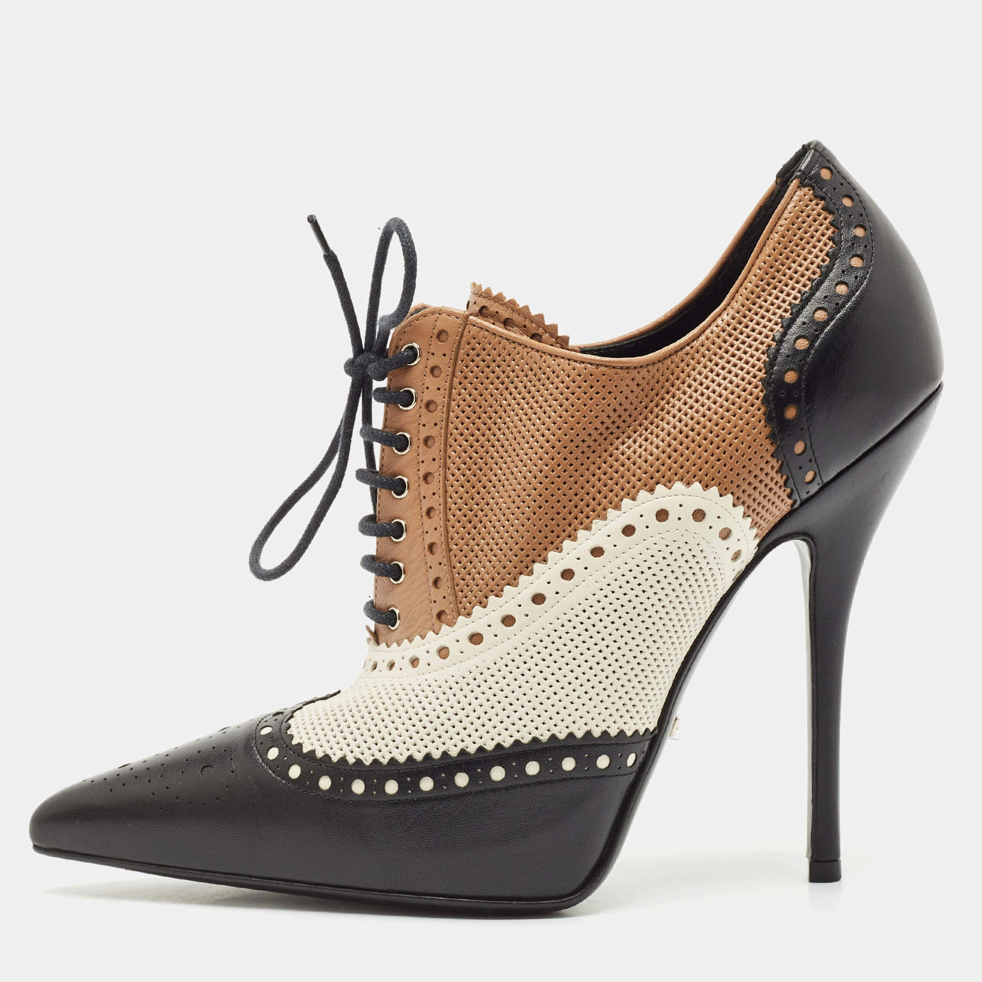 Gucci Multicolor Perforated Leather Gia Lace Up Booties Size 39 