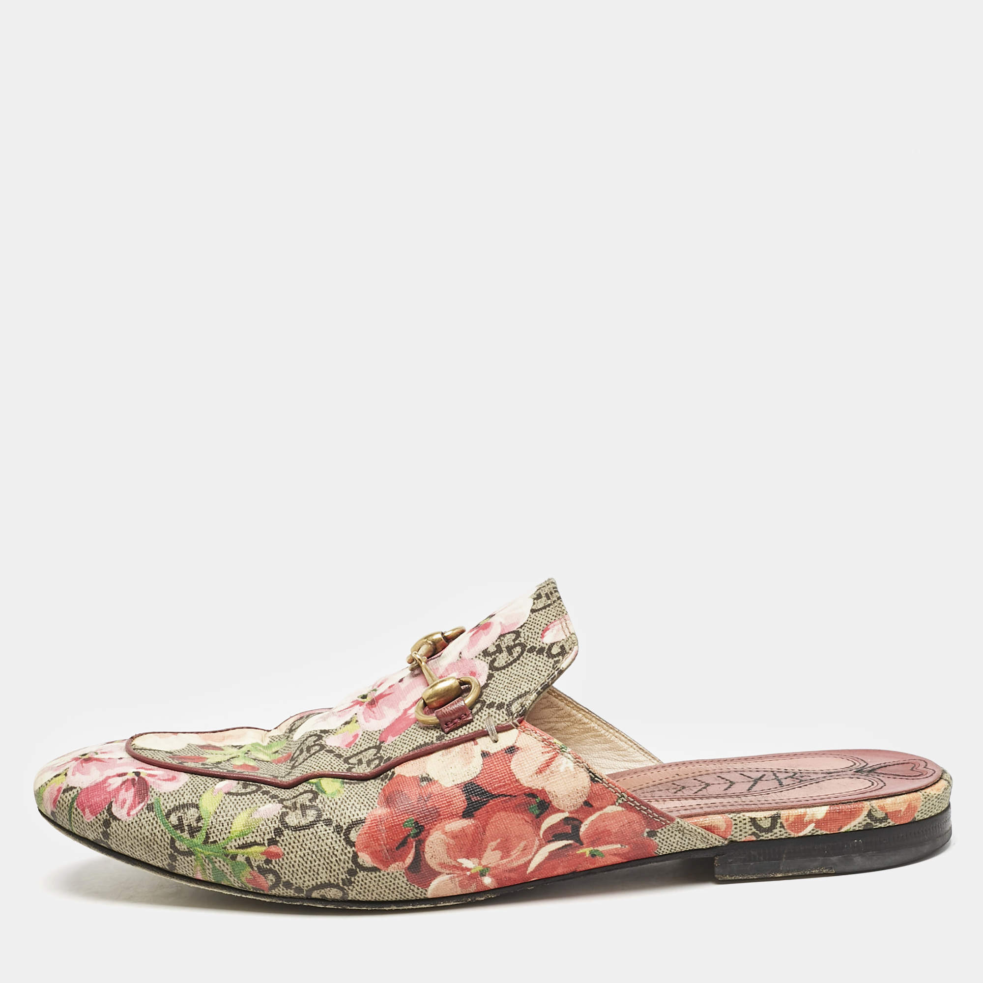 Gucci Multicolor Blooms GG Supreme Canvas Princetown Flat Mules Size 38