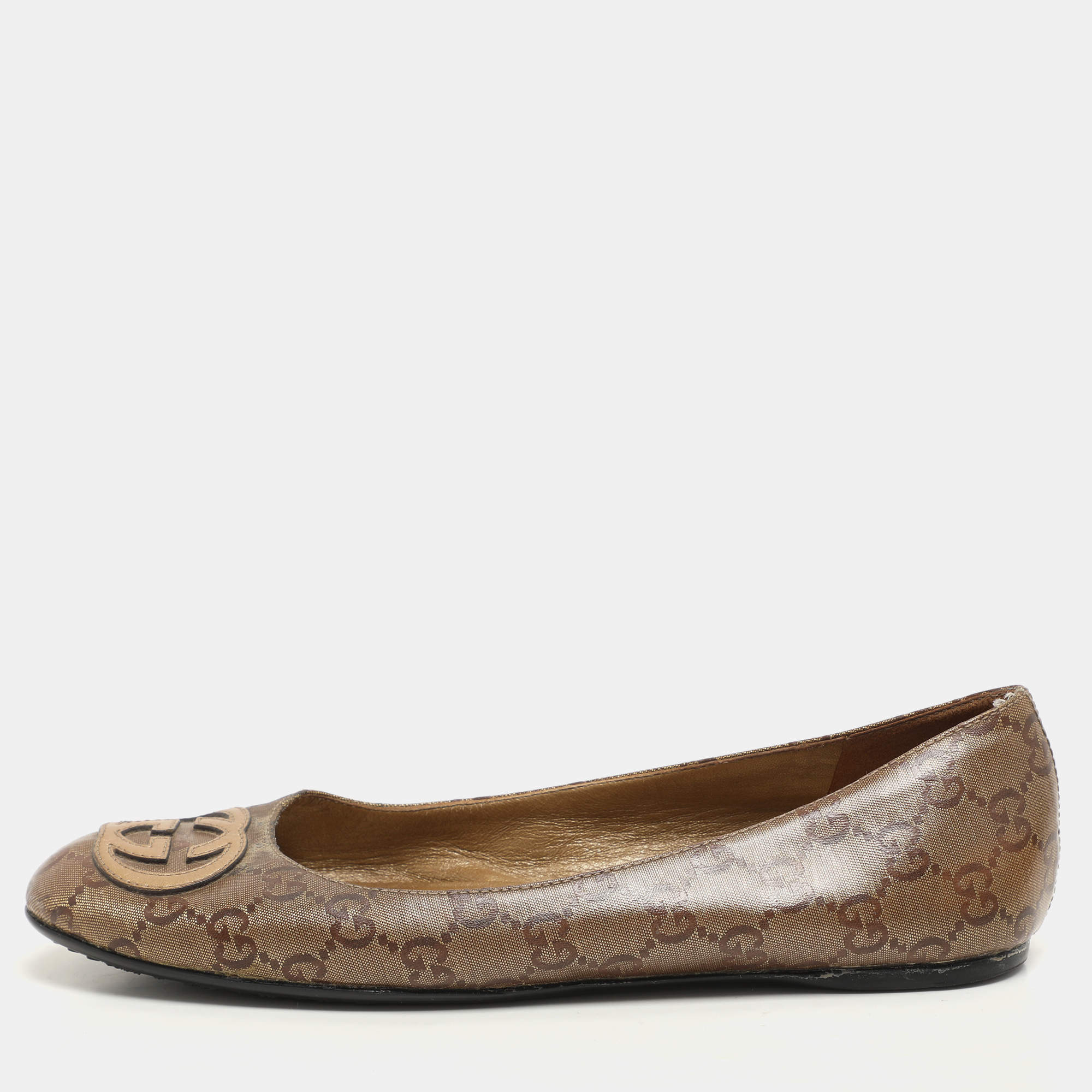 Gucci Brown GG Crystal Coated Canvas Ballet Flats Size 37