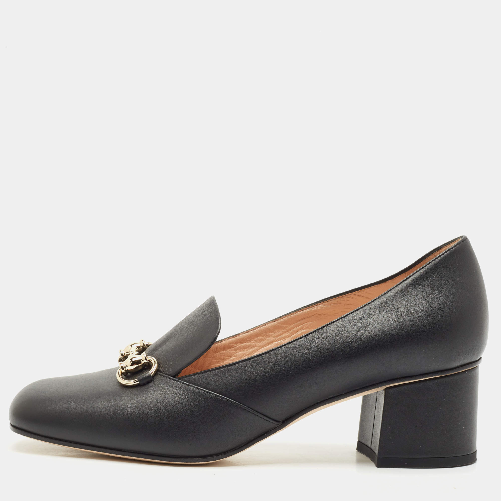 Pre Owned حذاء كعب عالي غوتشي هورسبي ت جلد أسود مقاس 39