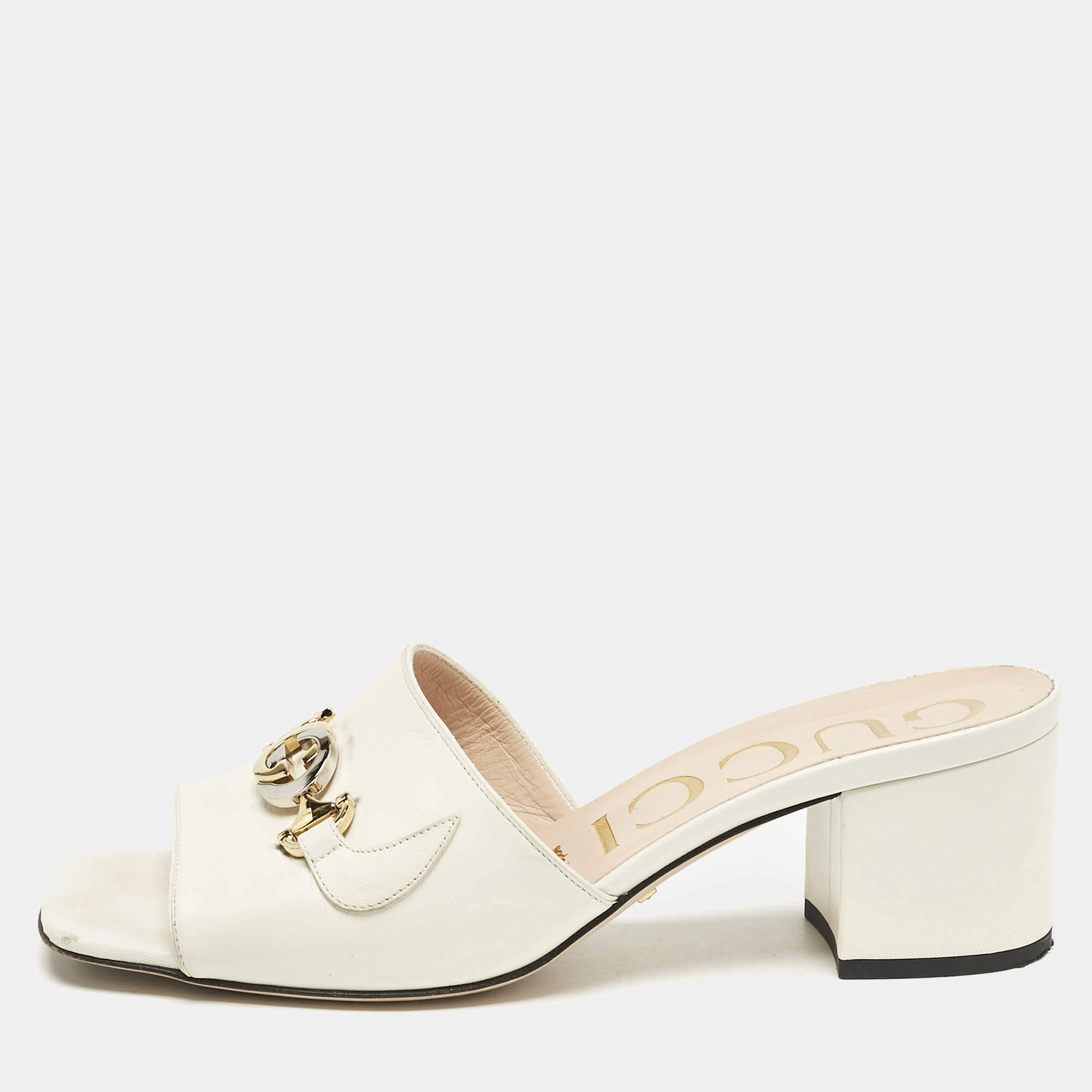 Pre Owned Gucci White Leather Zumi Slide Sandals Size 39.5