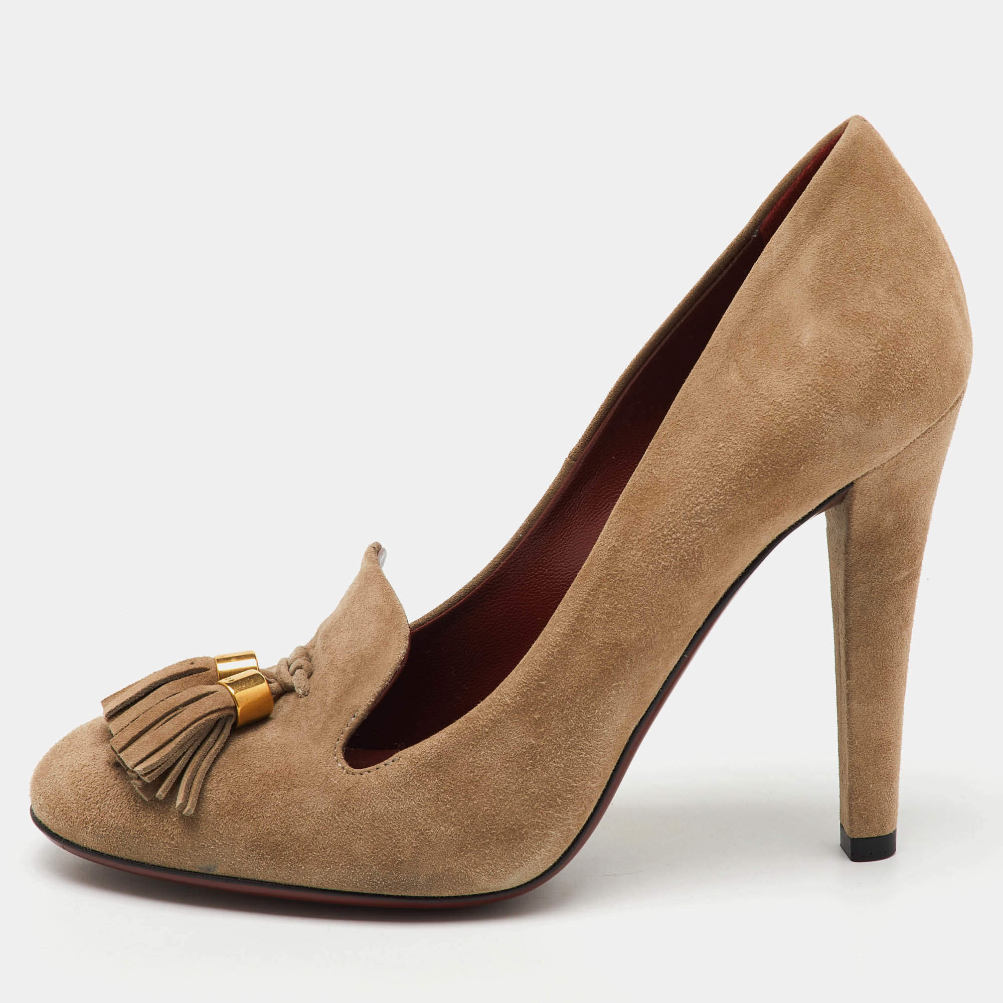 Gucci Beige Suede Mischa Tassel Moccasin Pumps Size 36
