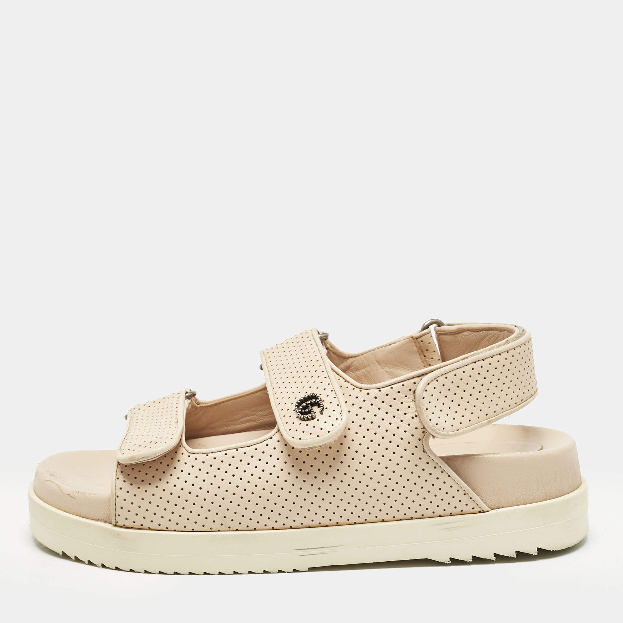 Gucci Pink Perforated Leather Mini Double G Flat Sandals Size 37