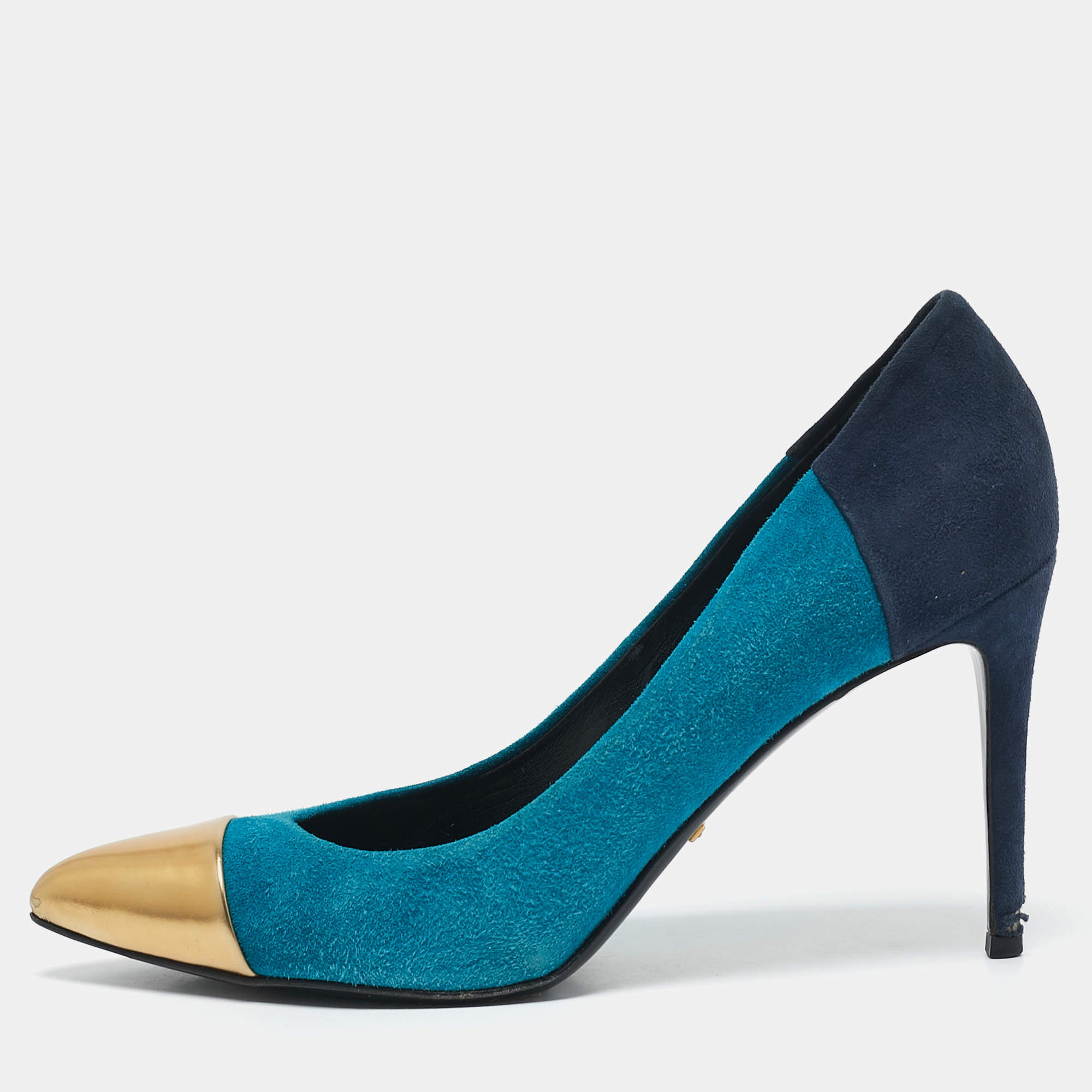 Gucci Tricolor Suede and Leather Pointed Cap Toe Pumps Size 40