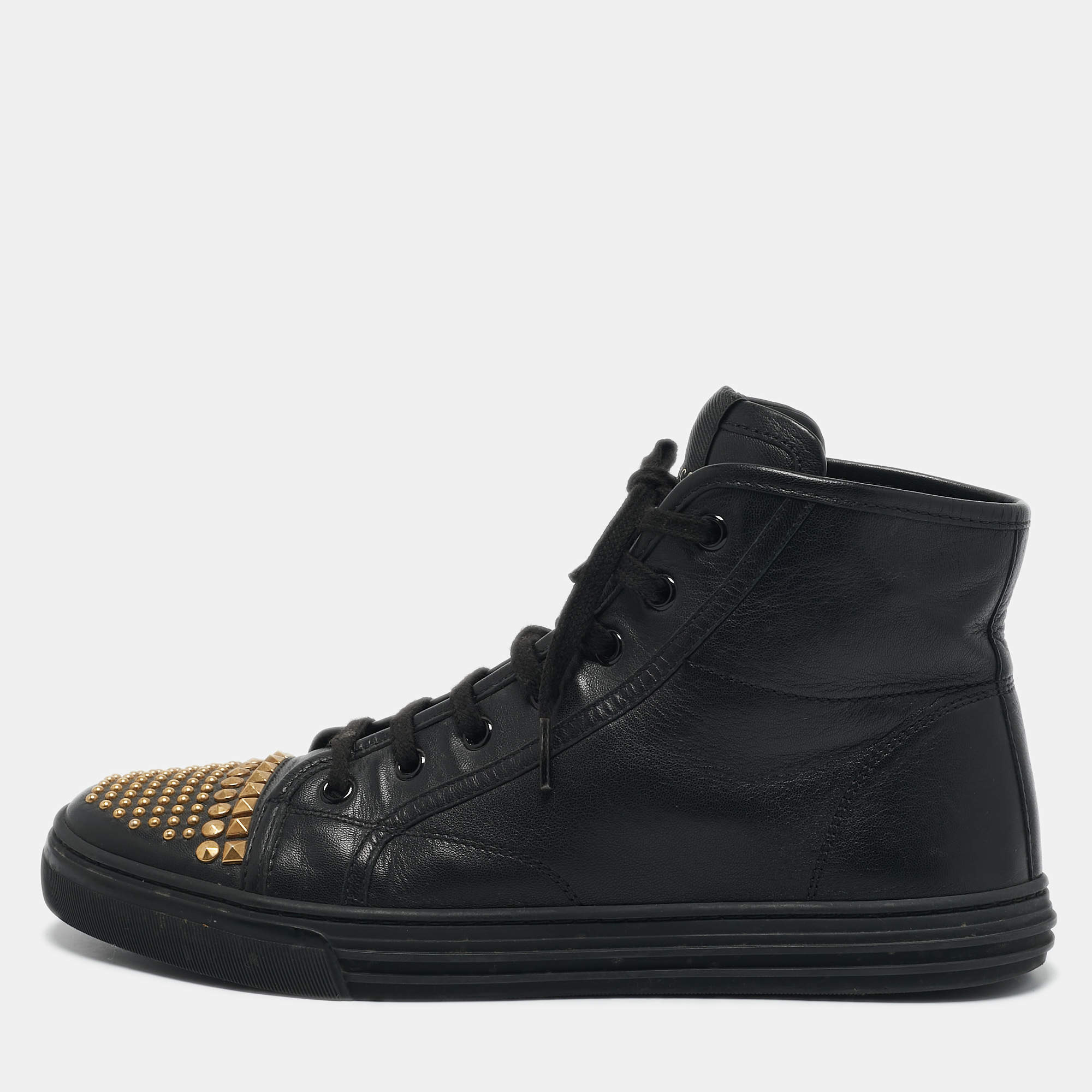 Gucci Black Leather California Studded High Top Sneakers Size 39