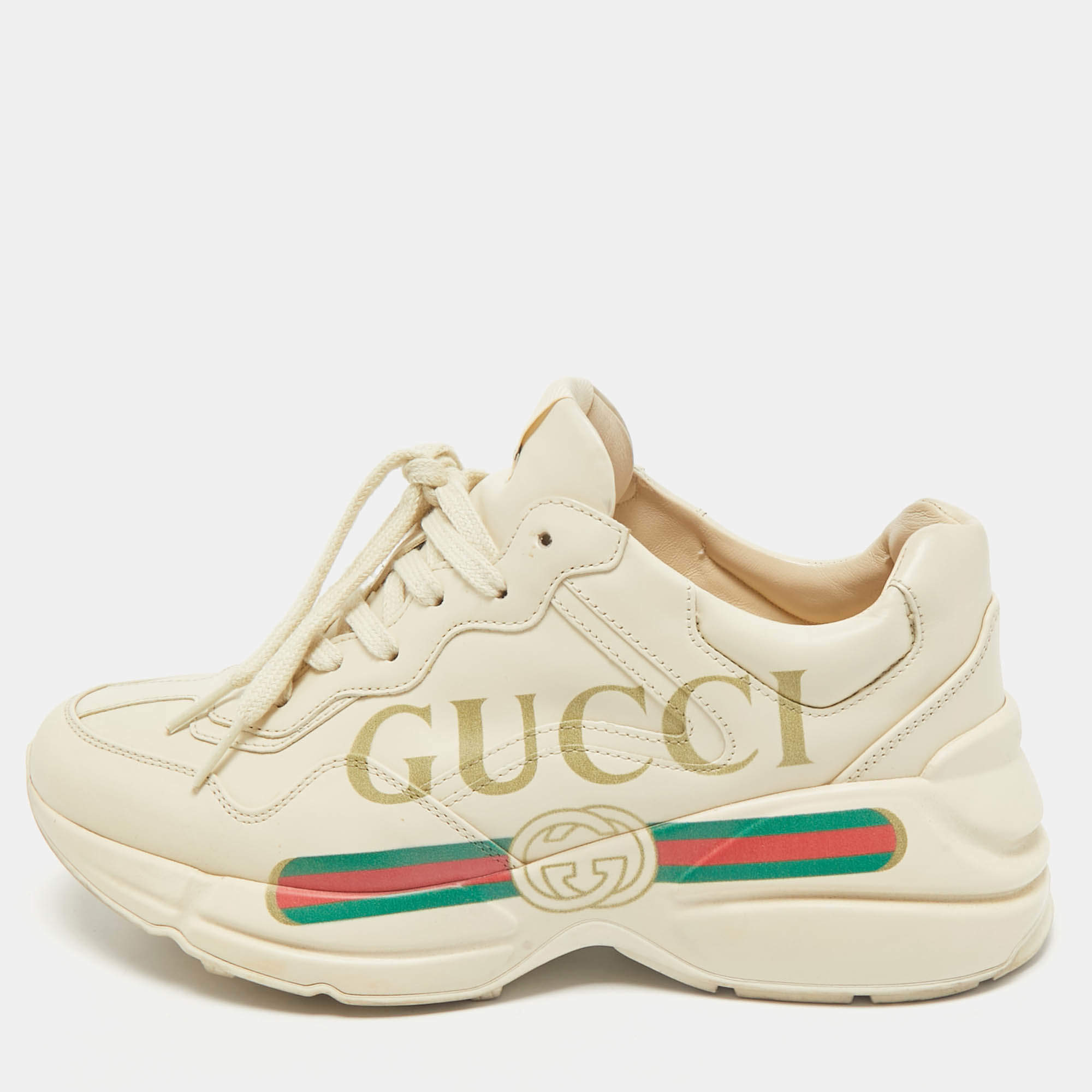 Gucci Cream Leather Vintage Logo Rhyton Sneakers Size 38
