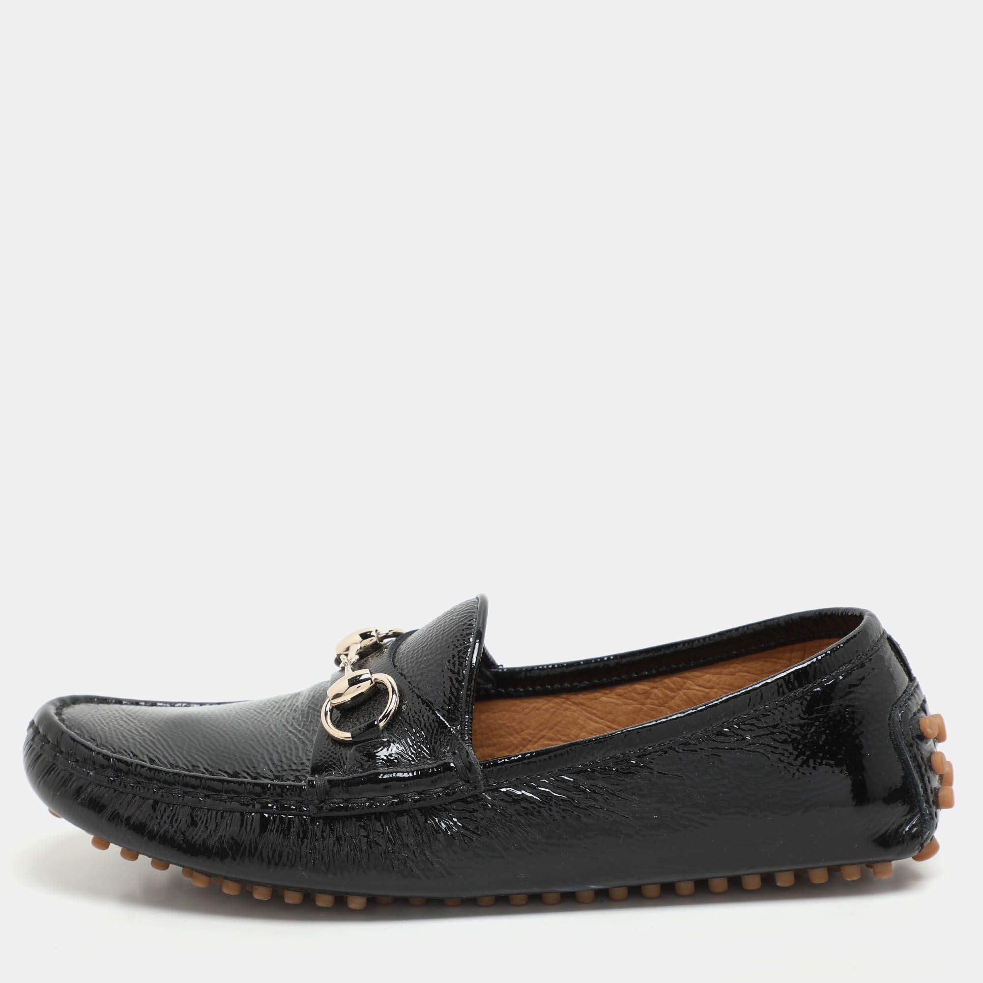 Gucci Black Patent Leather Horsebit Loafers Size 35.5