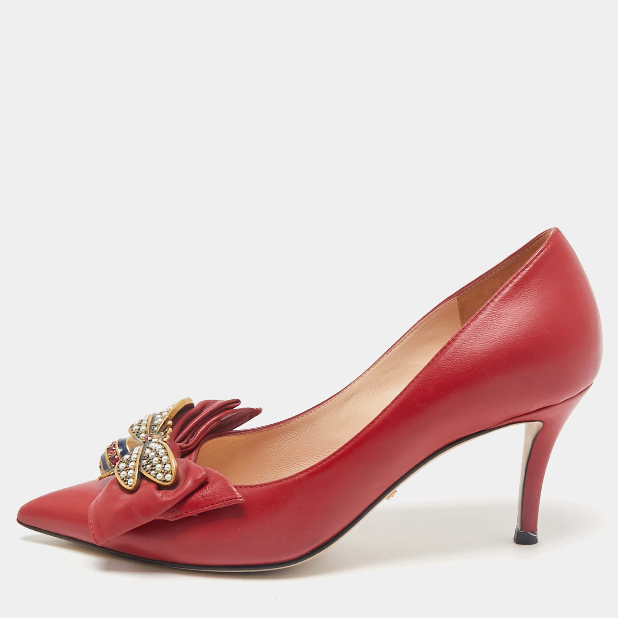 Gucci Red Leather Queen Margaret Pumps Size 36.5