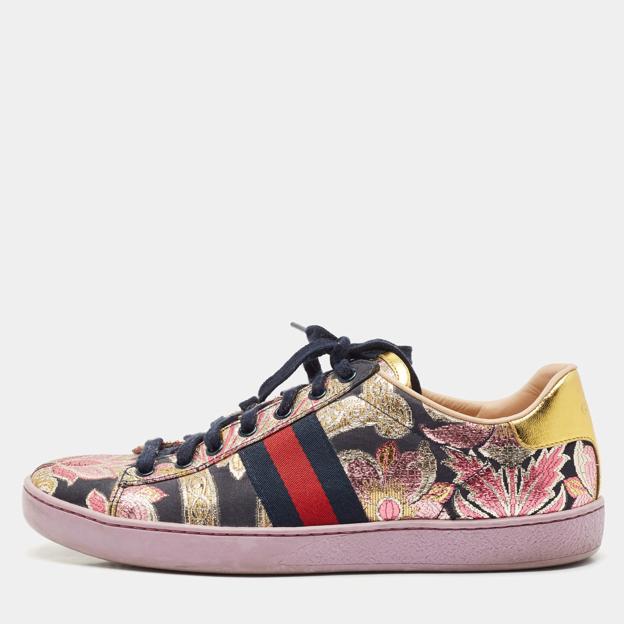 Gucci Multicolor Canvas and Leather  GG Floral  Ace Low Top Sneakers Size 39.5