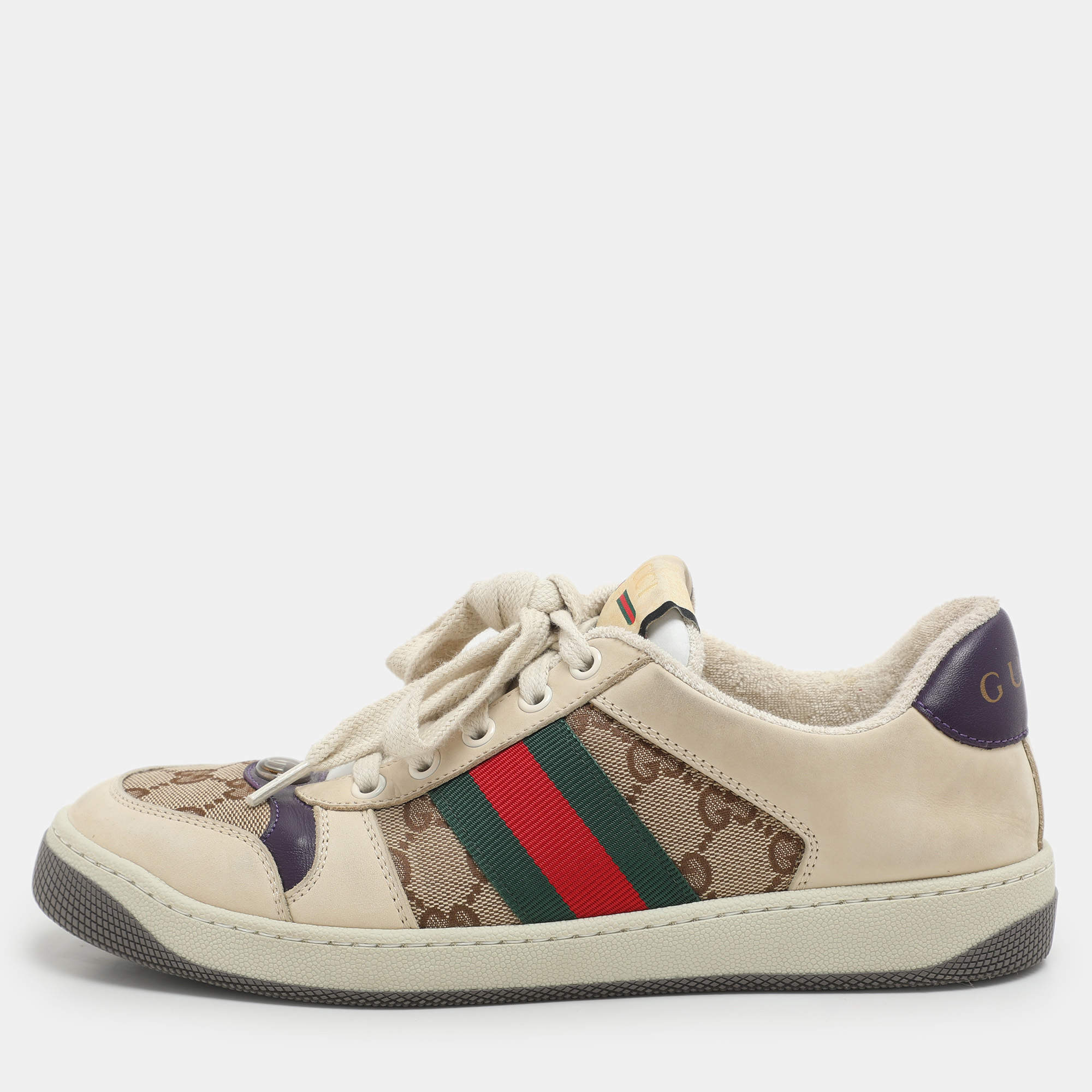 Gucci  Multicolor Nubuck Leather and Canvas Screener Sneakers Size 38.5