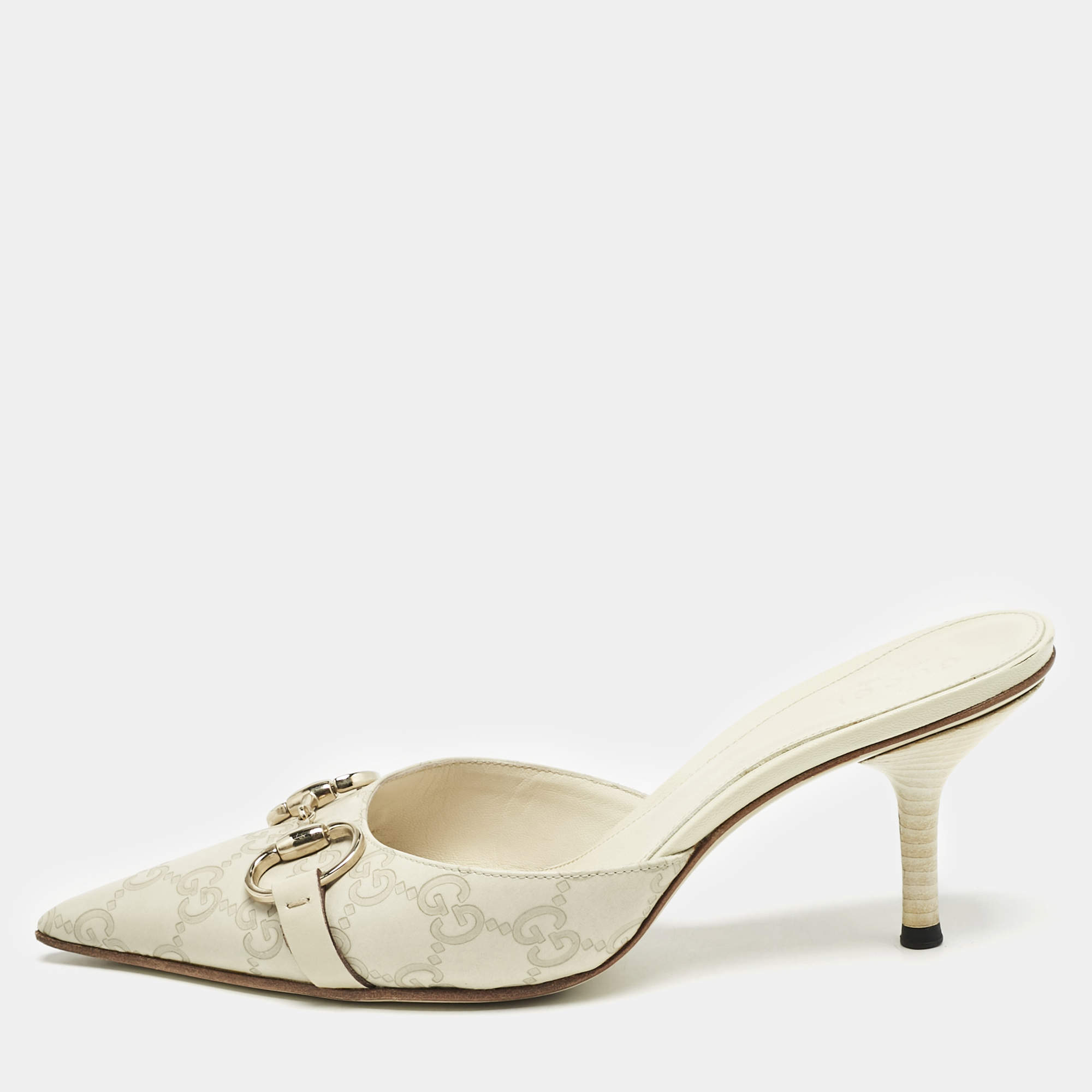 Gucci Cream Guccissima Leather Horsebit Mules Size 36.5