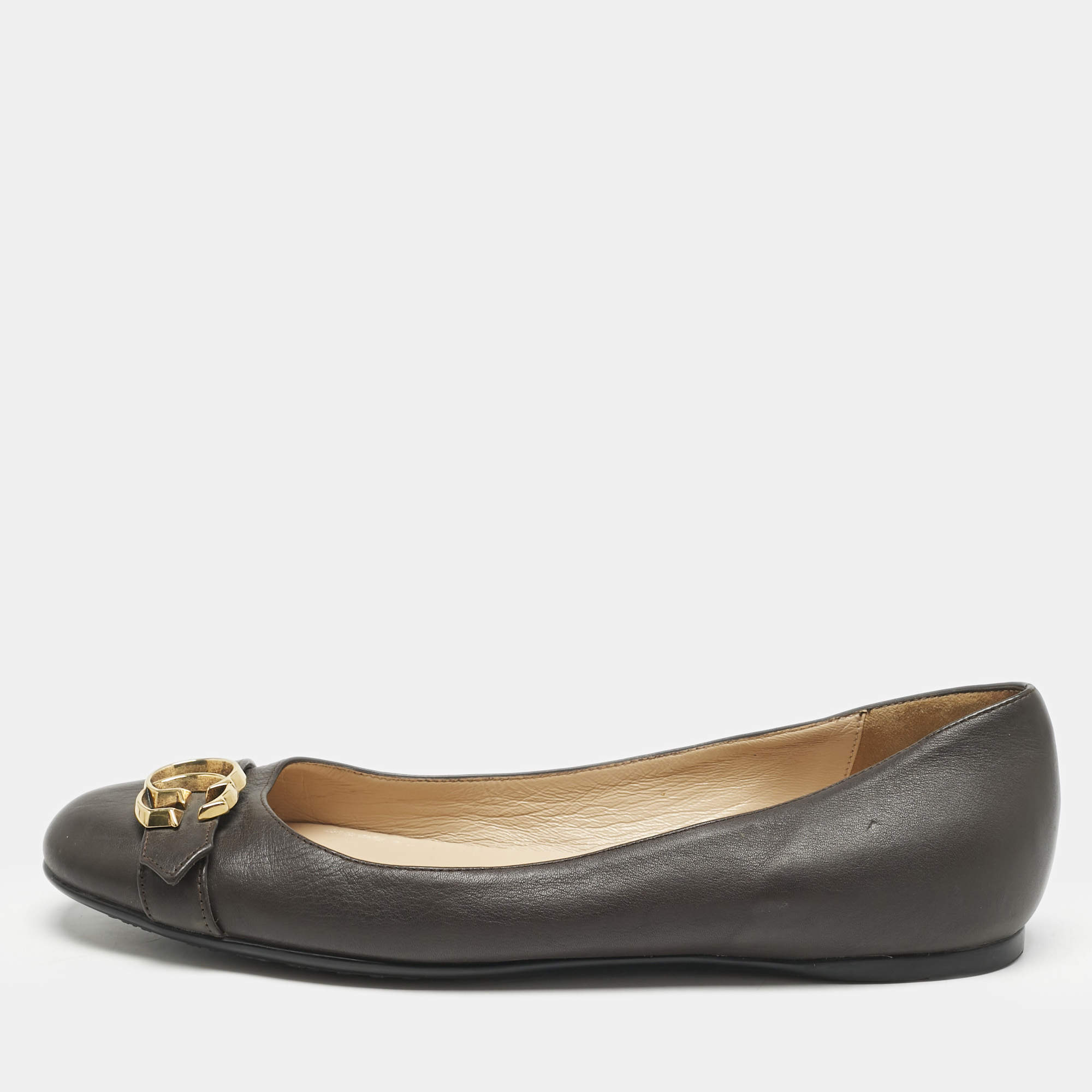 Gucci Dark Brown Leather GG Marmont Ballet Flats Size 40.5