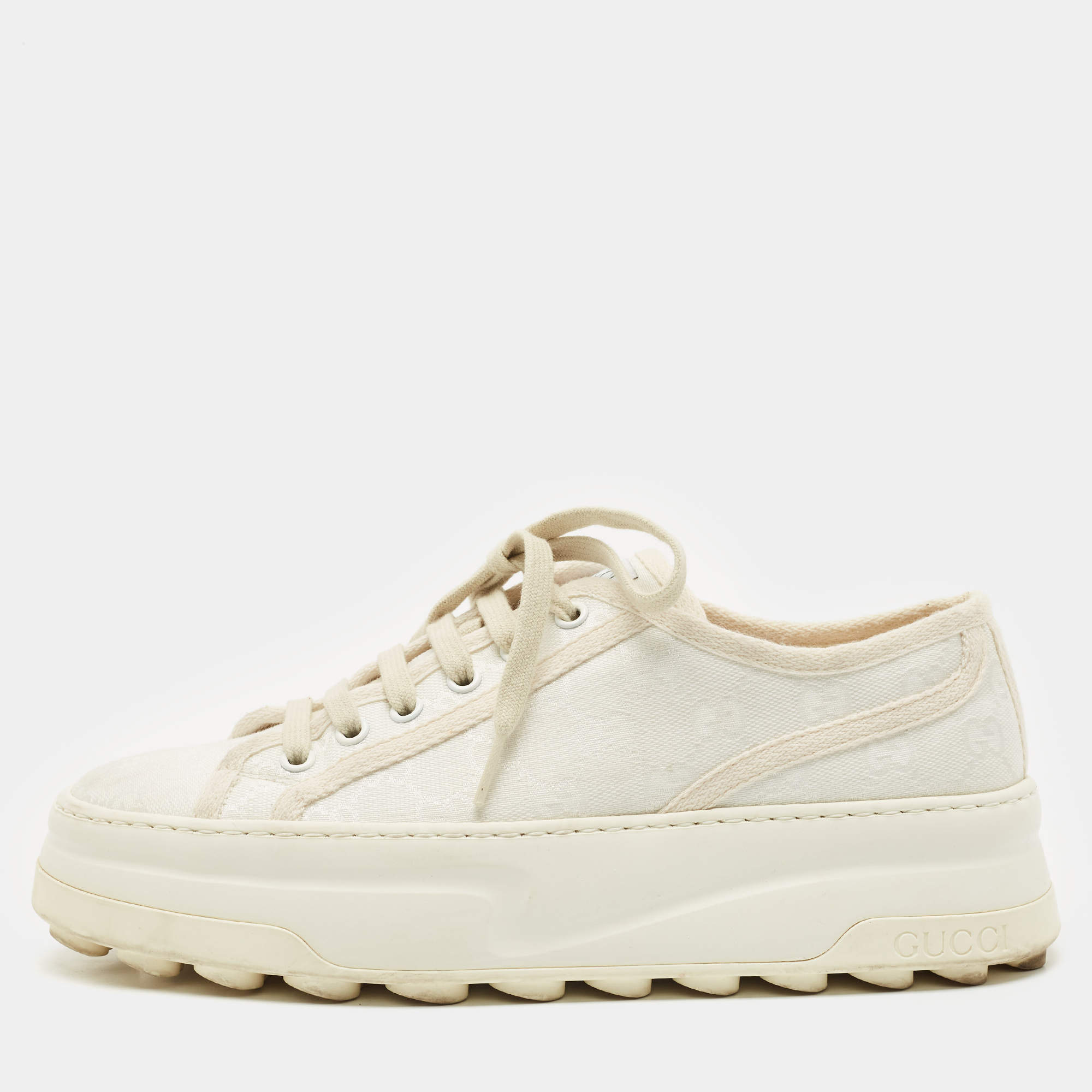 Gucci White GG Canvas Tennis 1977 Platform Sneakers Size 39