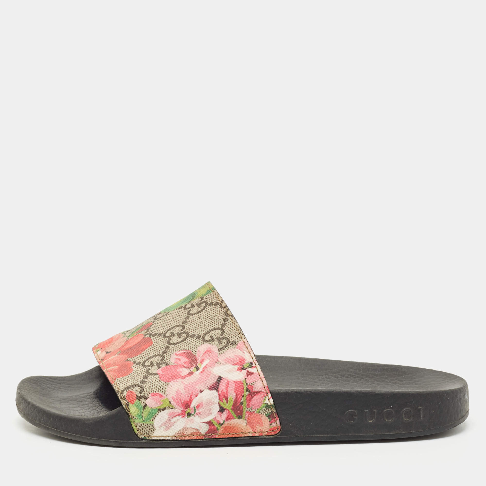Gucci Multicolor Blooms GG Supreme Canvas Pool Slides Size 35
