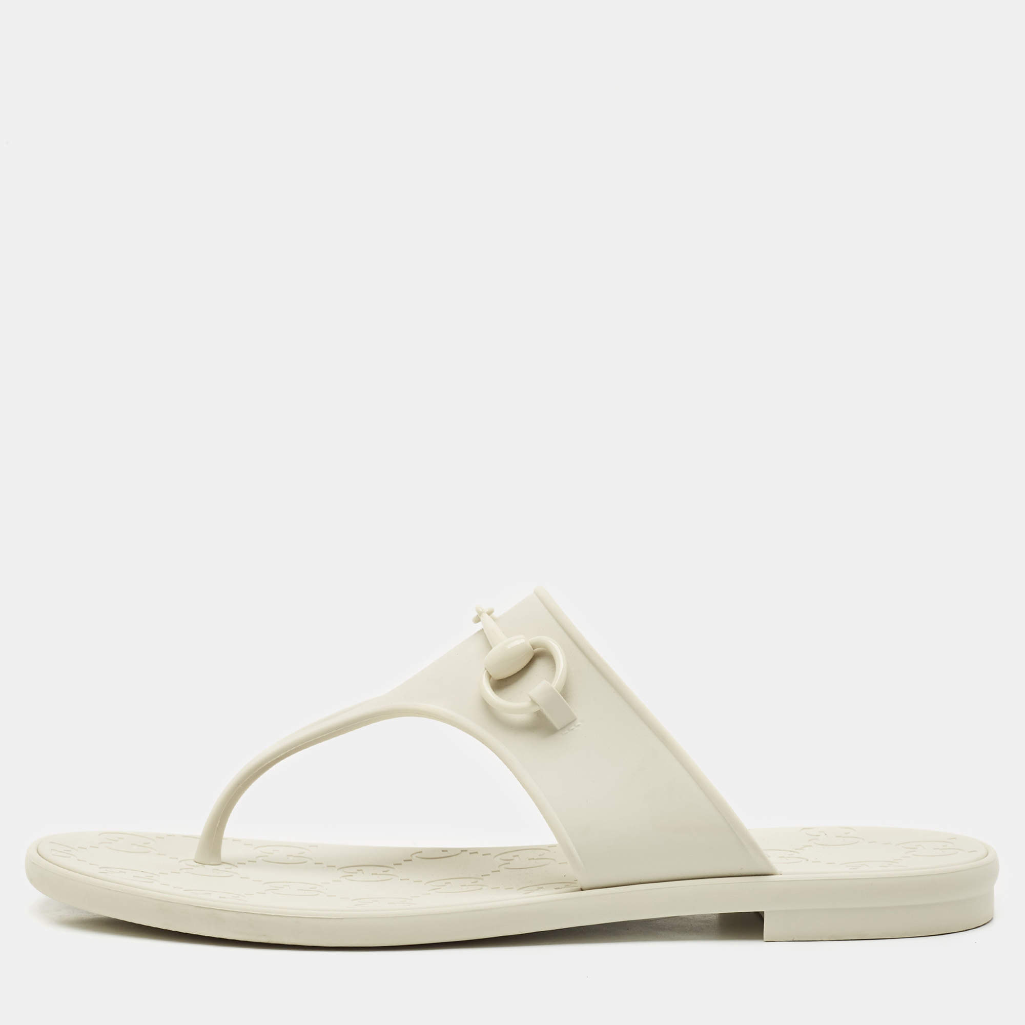 Gucci Grey Rubber Horsebit Thong Flats Size 39